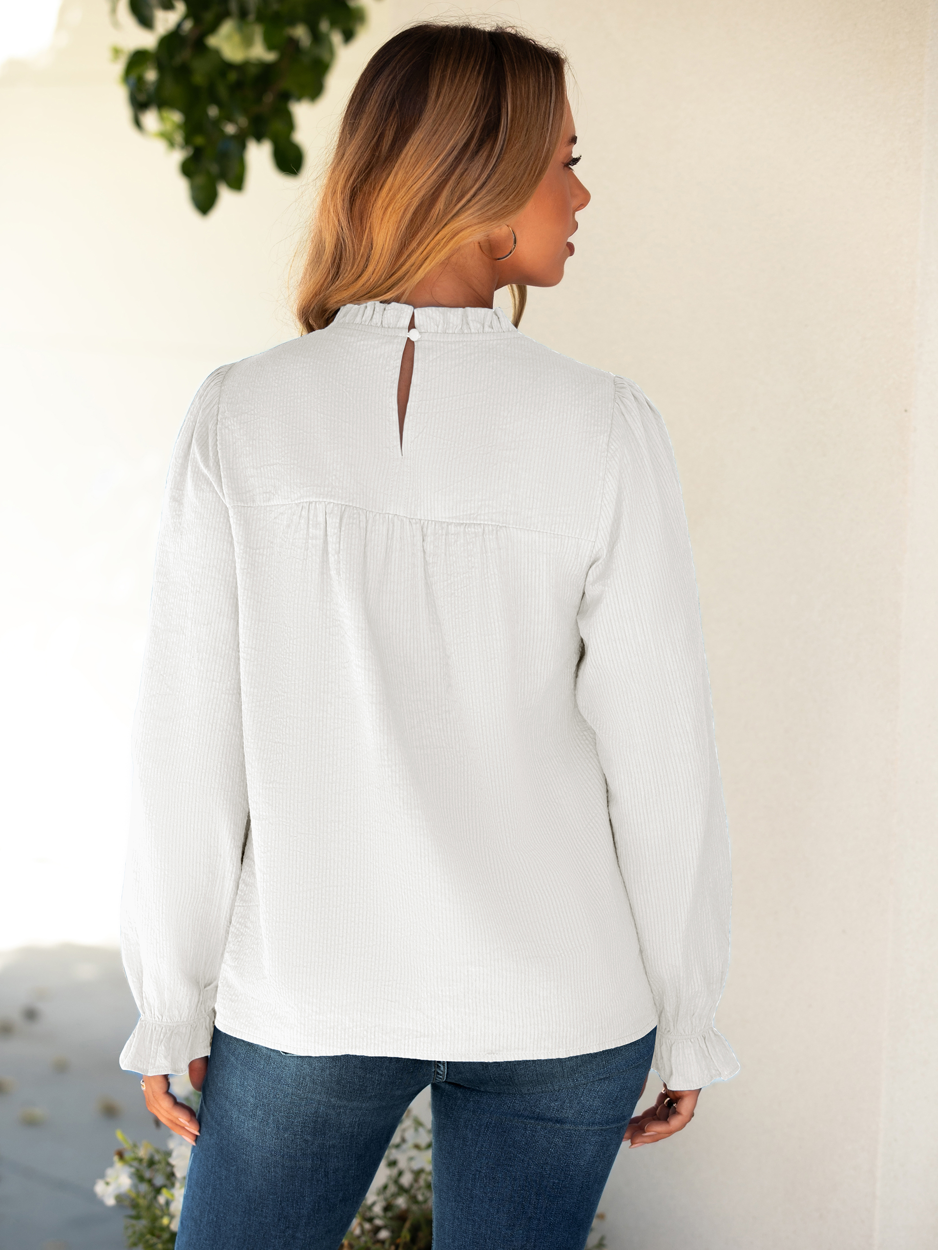 Eyelet Lace Long Sleeve Cotton Blouse