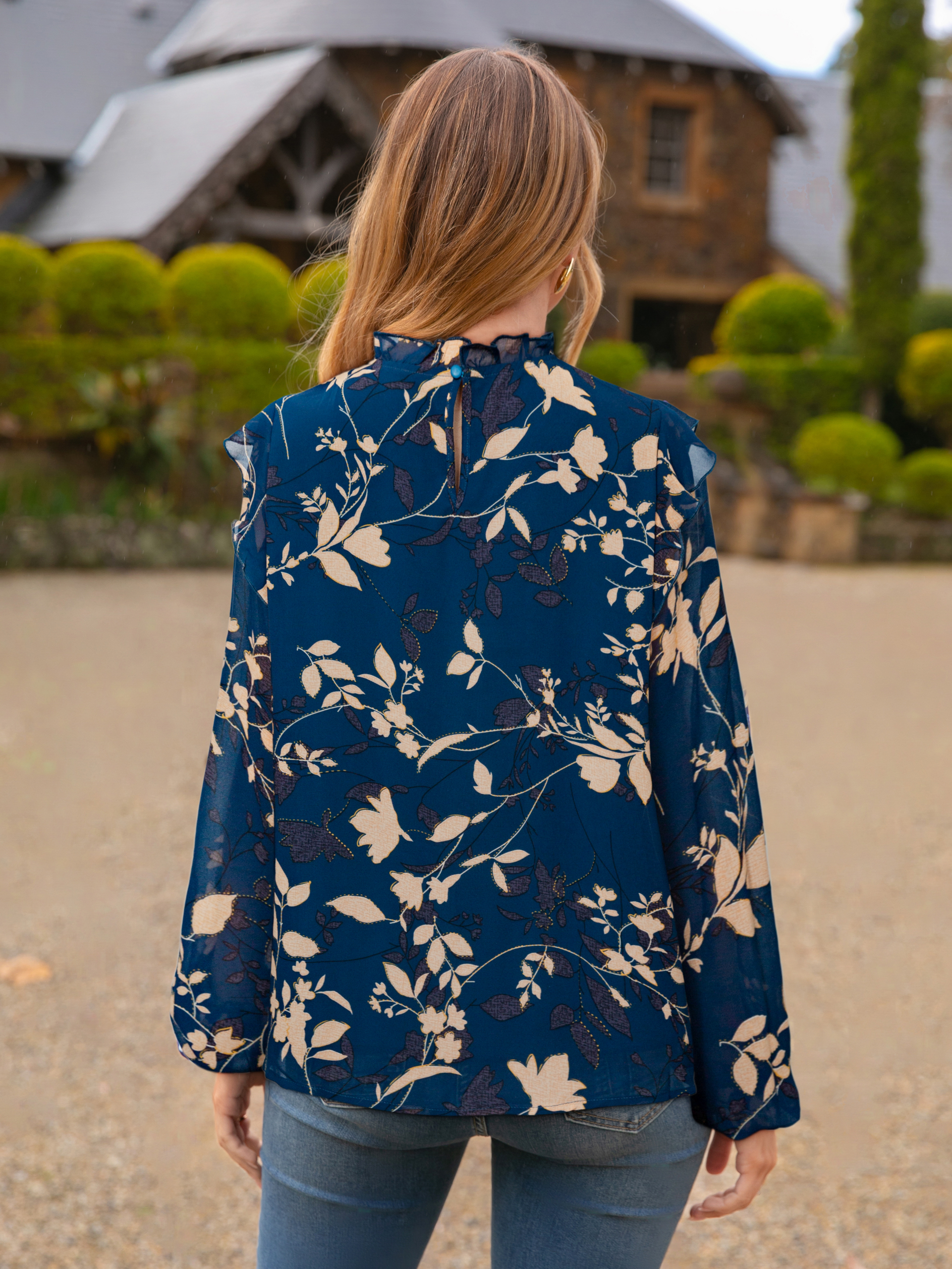 Boho Floral Ruffle Long Sleeve Blouse