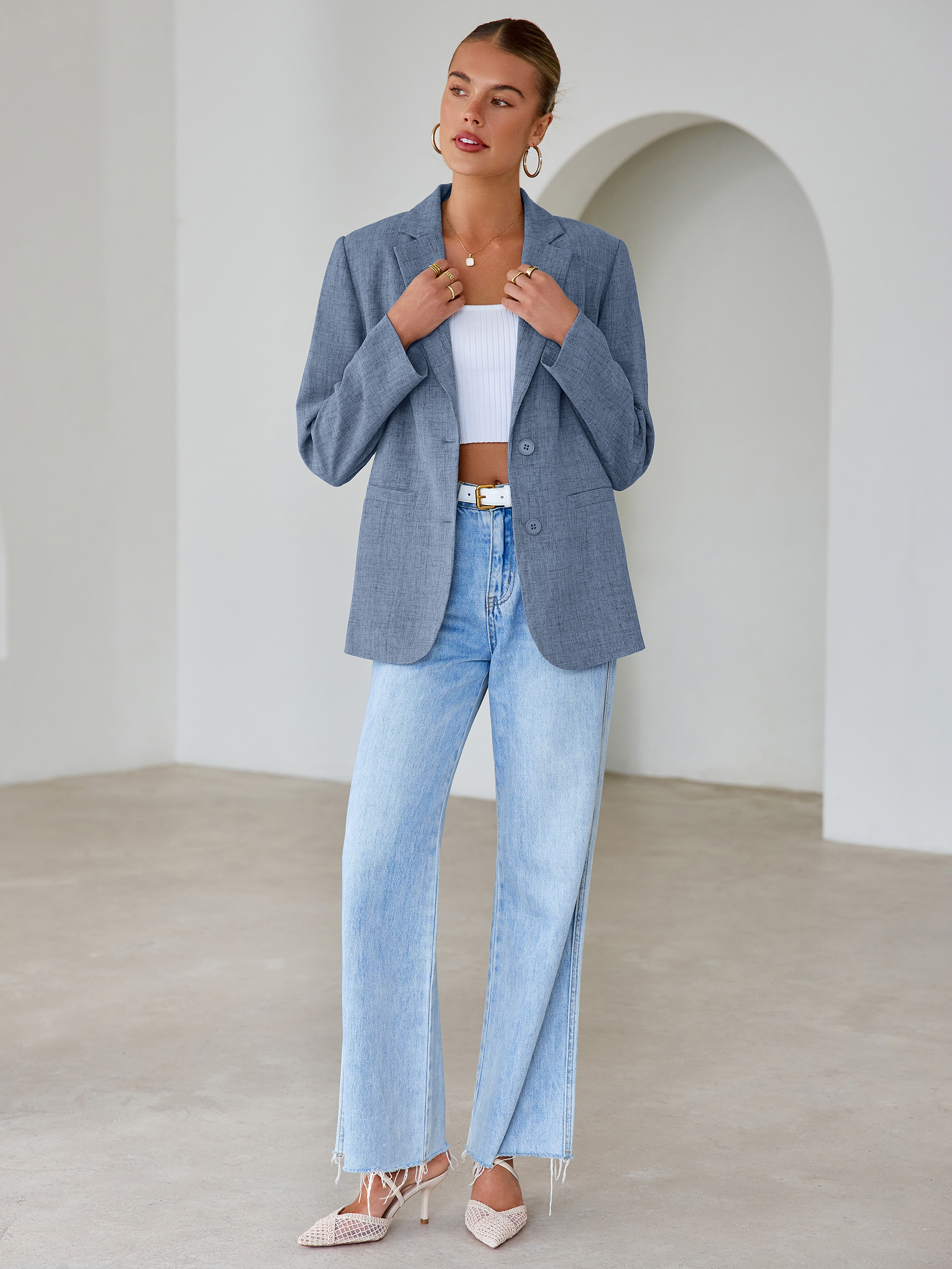 Oversized Textured Professional Blazer Jacket