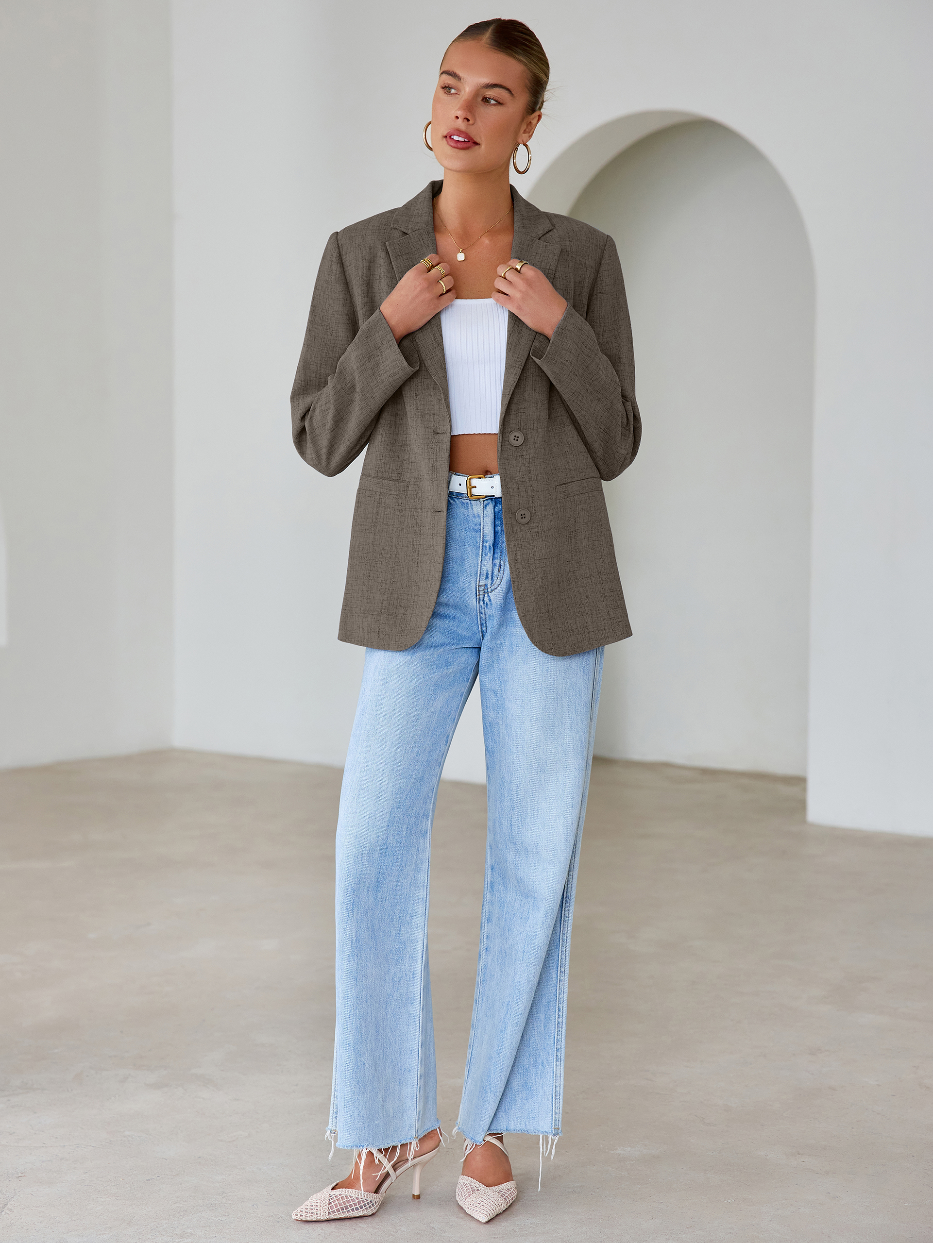 Oversized Textured Professional Blazer Jacket
