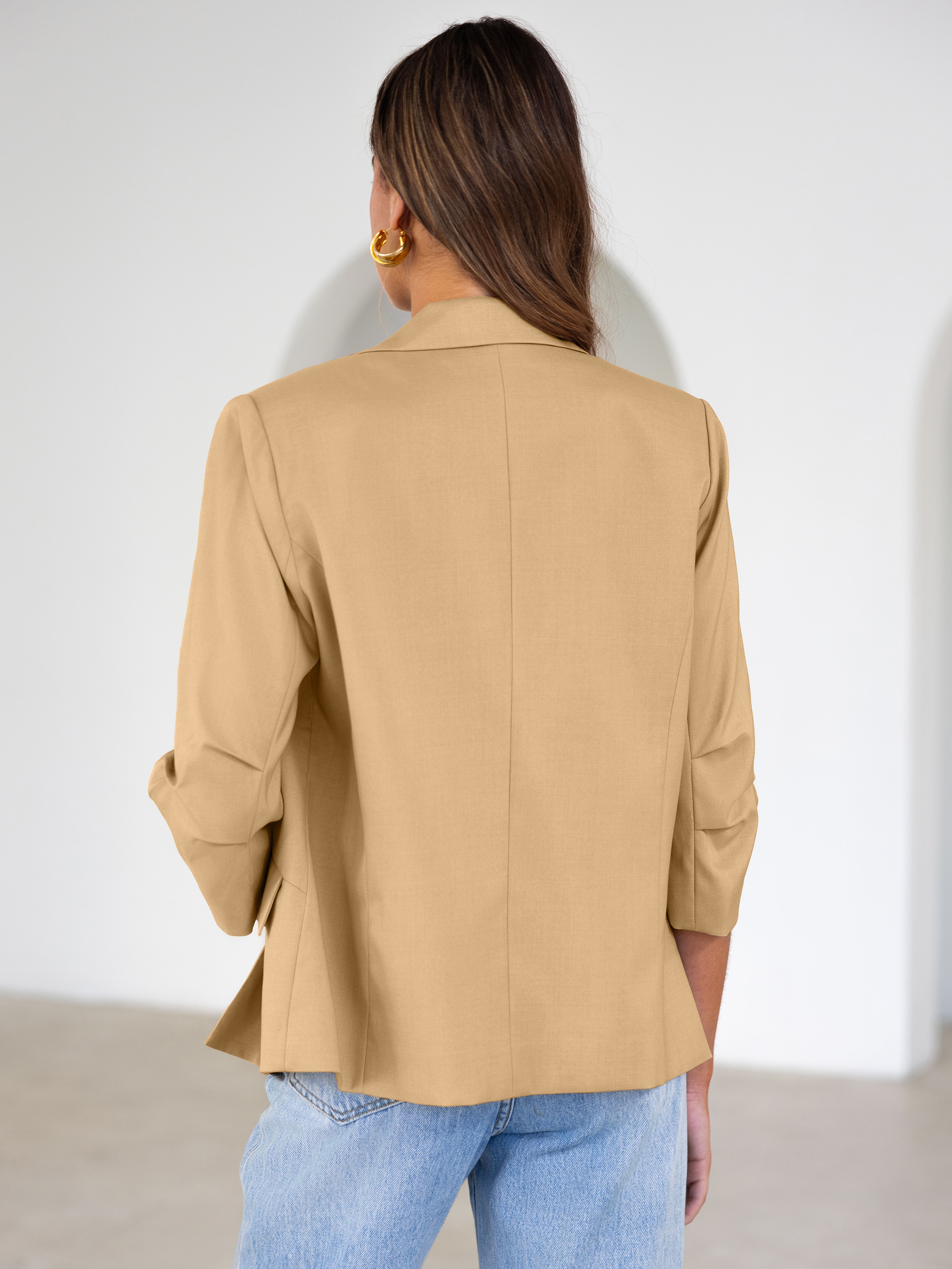 Relaxed Fit 3/4 Sleeve Notch Lapel Blazer