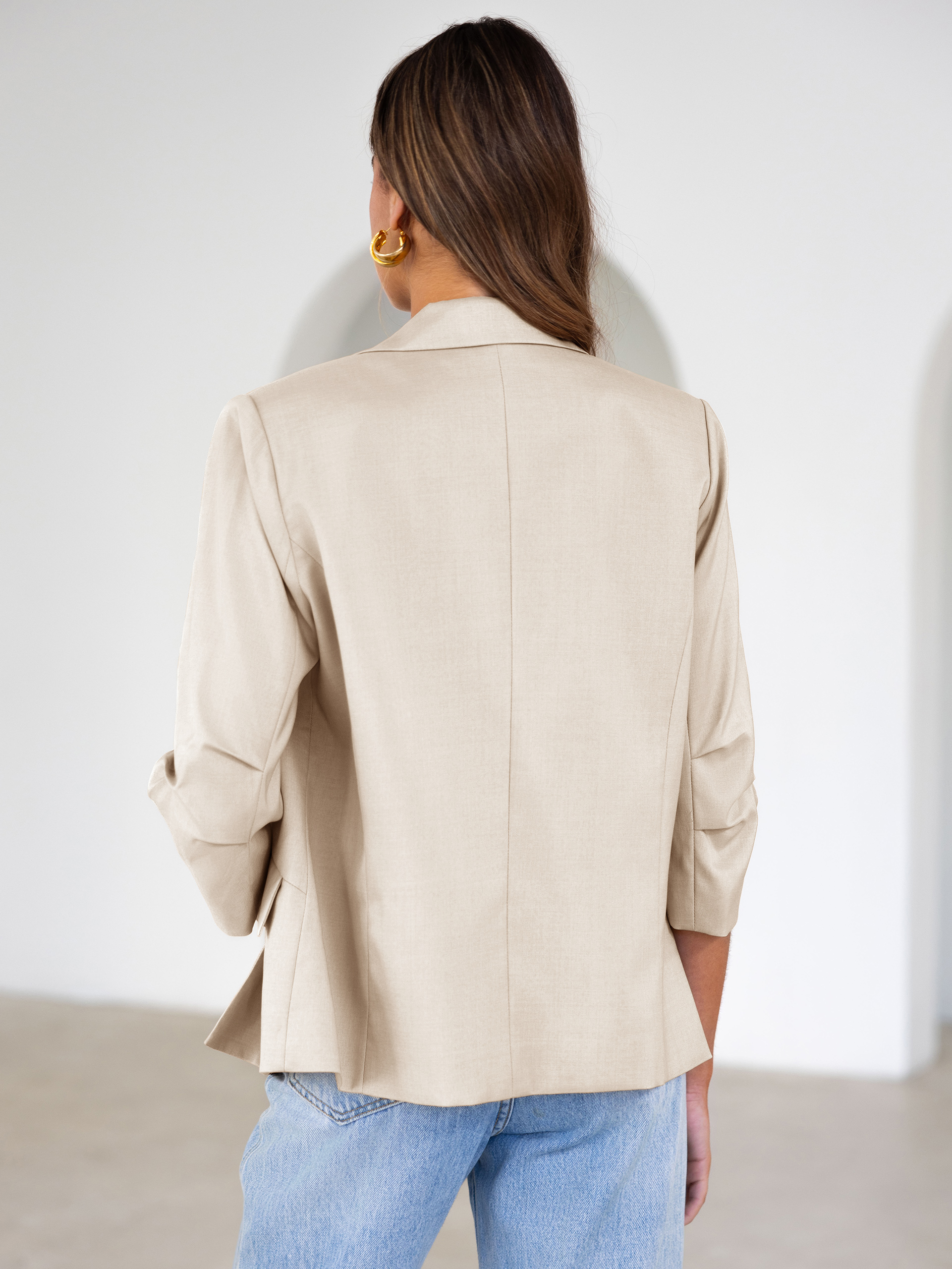 Relaxed Fit 3/4 Sleeve Notch Lapel Blazer