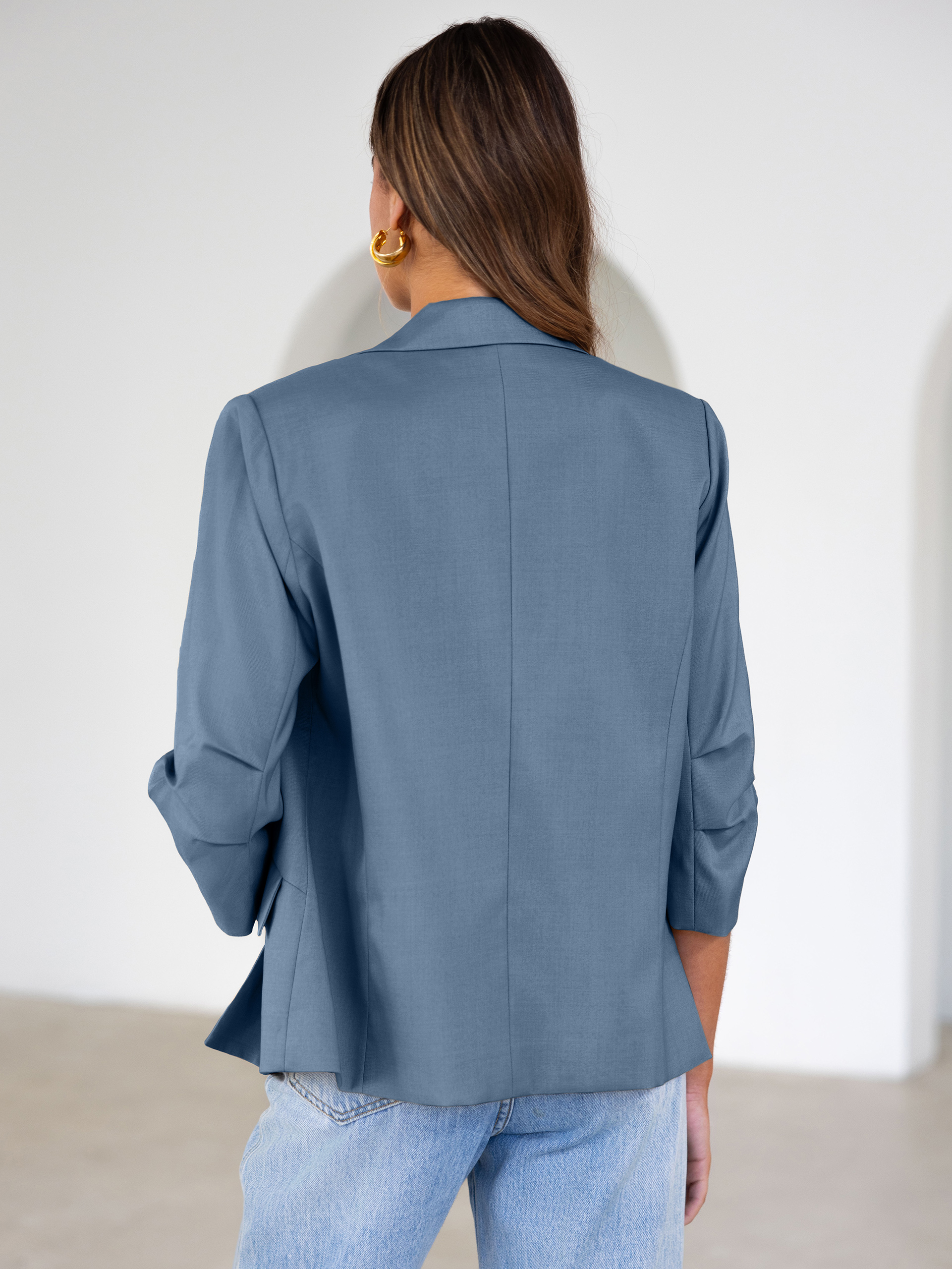 Relaxed Fit 3/4 Sleeve Notch Lapel Blazer