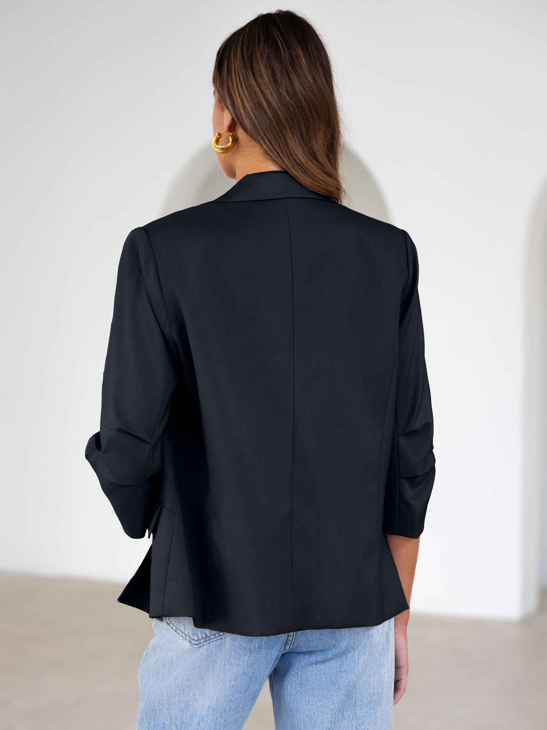 Relaxed Fit 3/4 Sleeve Notch Lapel Blazer