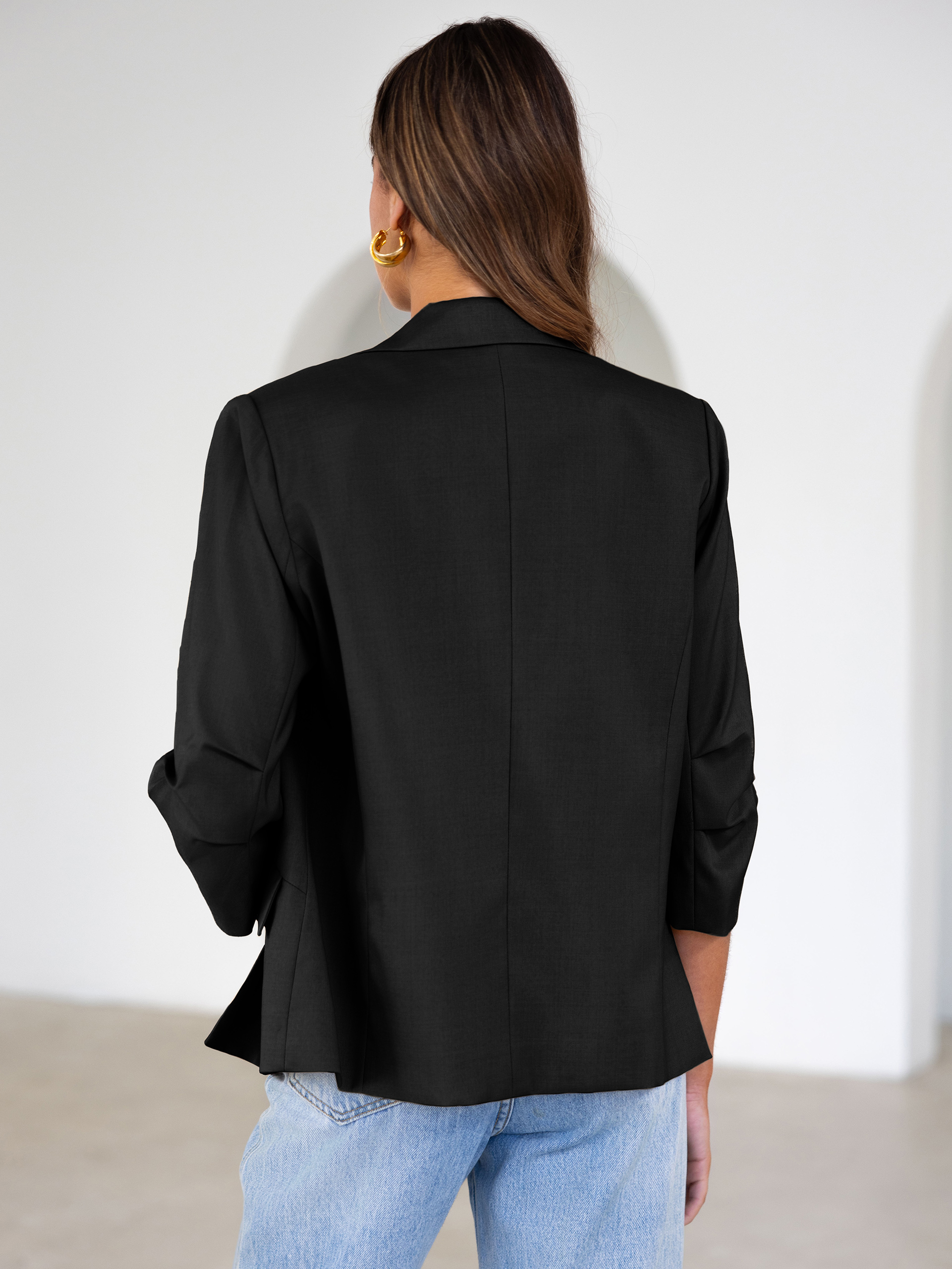 Relaxed Fit 3/4 Sleeve Notch Lapel Blazer