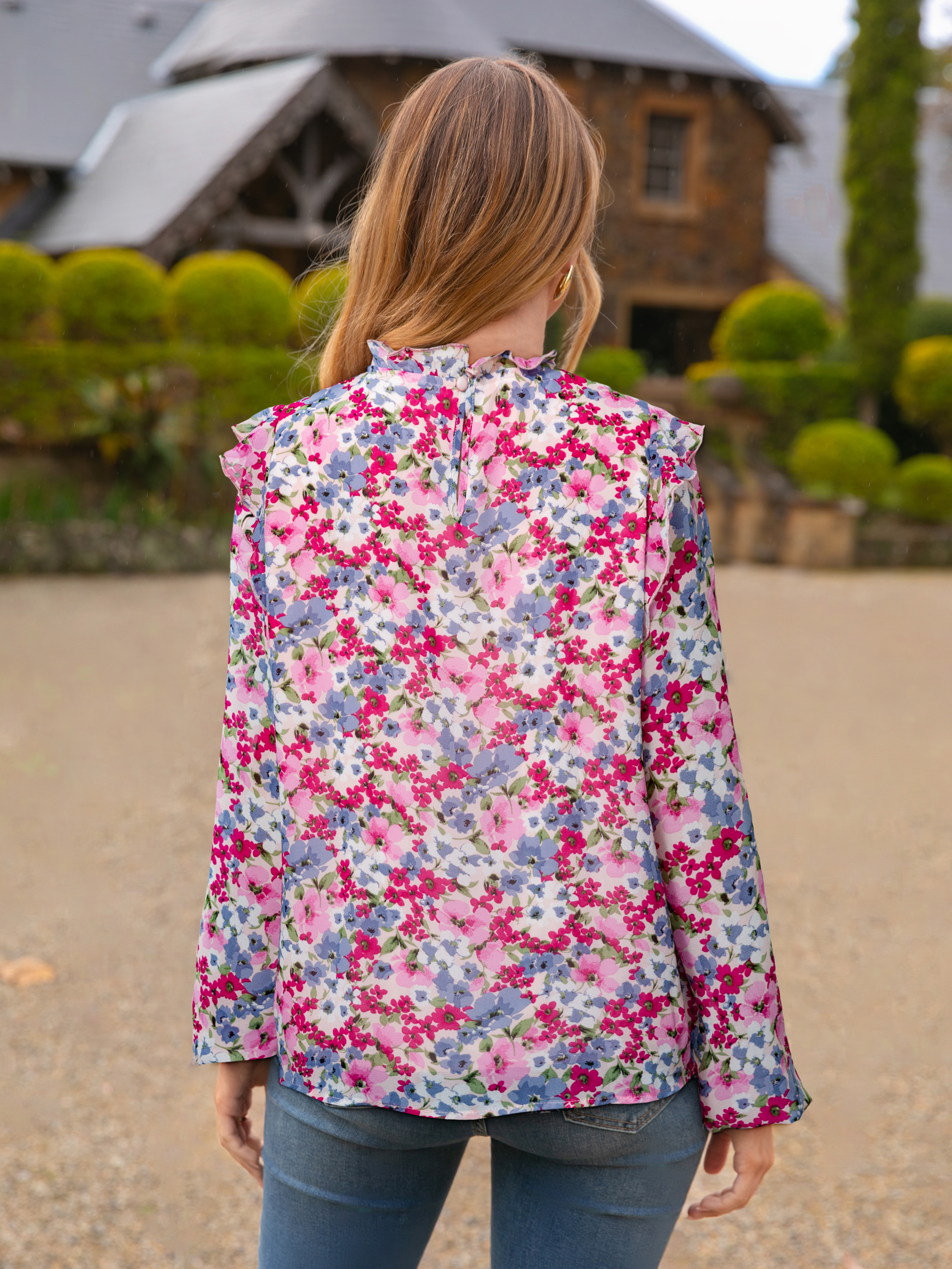 Boho Floral Ruffle Long Sleeve Blouse