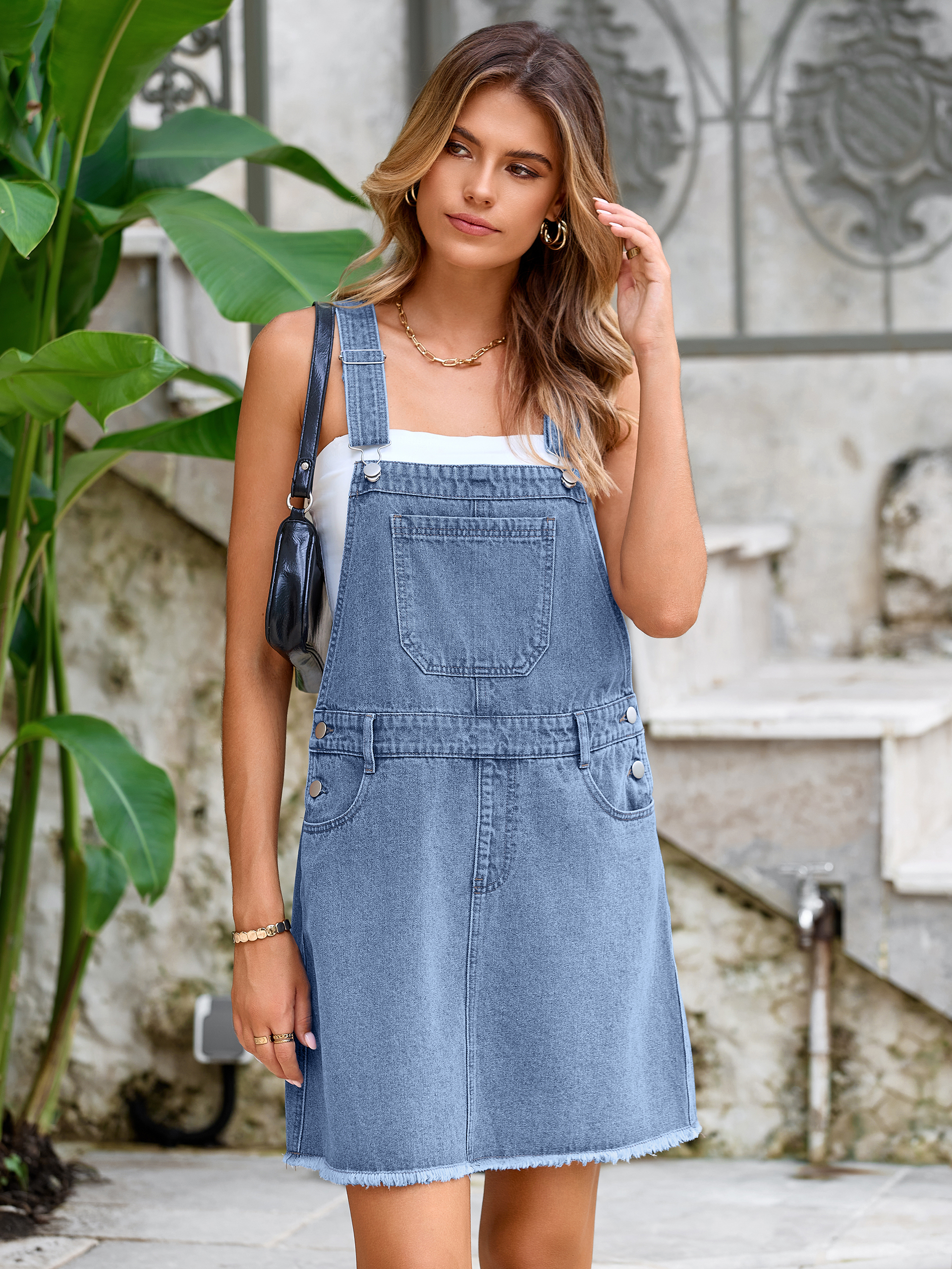Square Neck Sleeveless Backless Mini Denim Dress