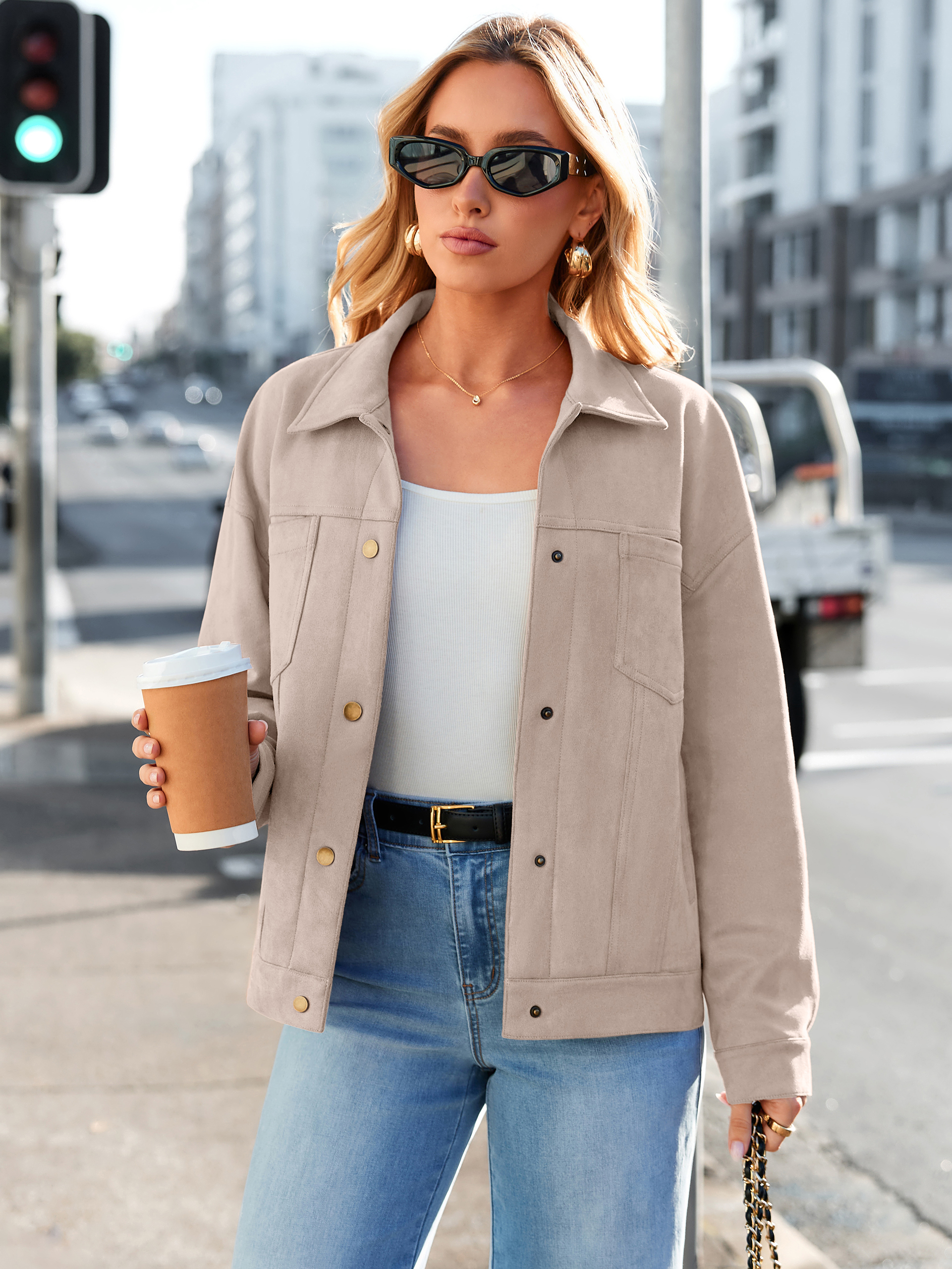 Faux Suede Button Down Cropped Jacket