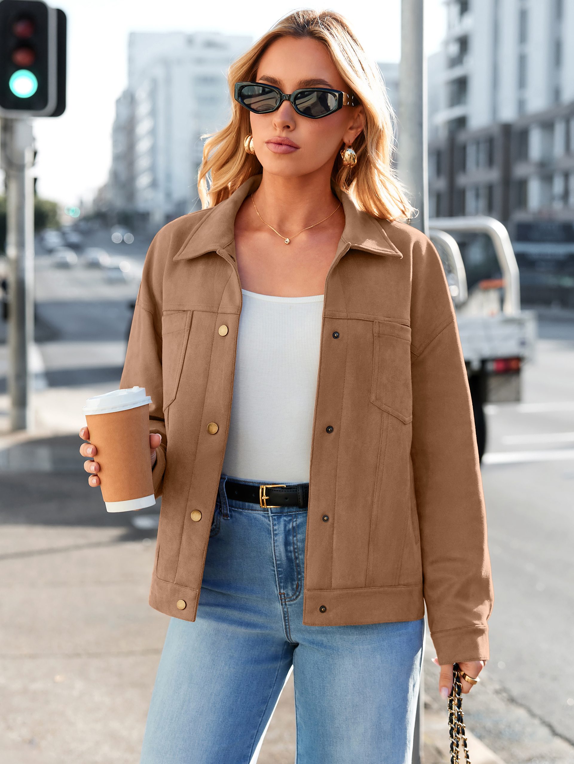 Faux Suede Button Down Cropped Jacket