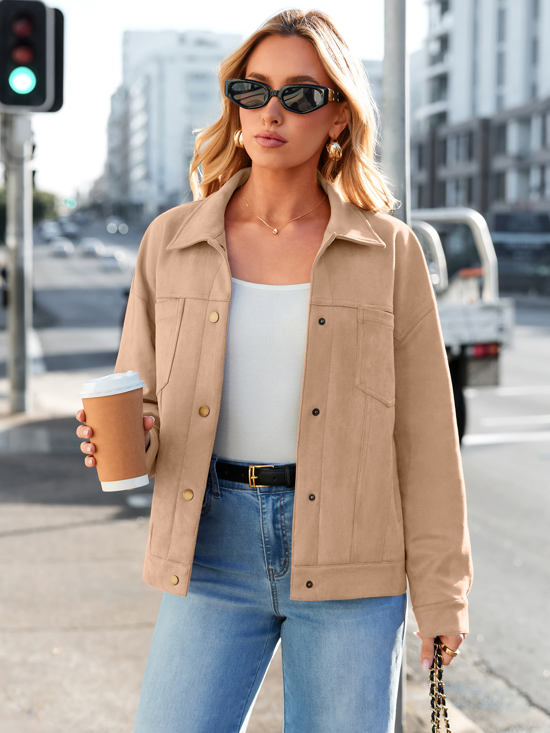 Faux Suede Button Down Cropped Jacket