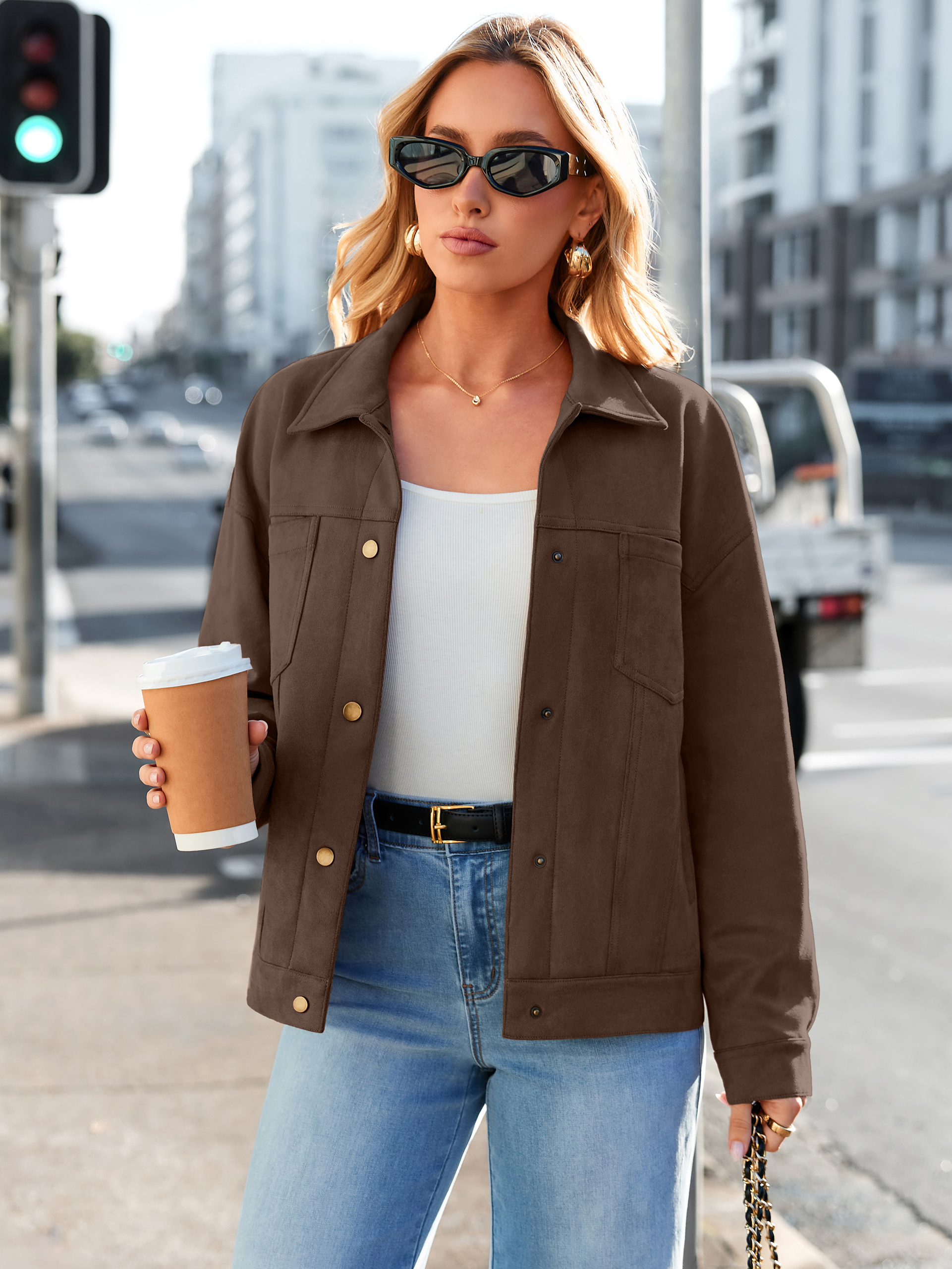 Faux Suede Button Down Cropped Jacket
