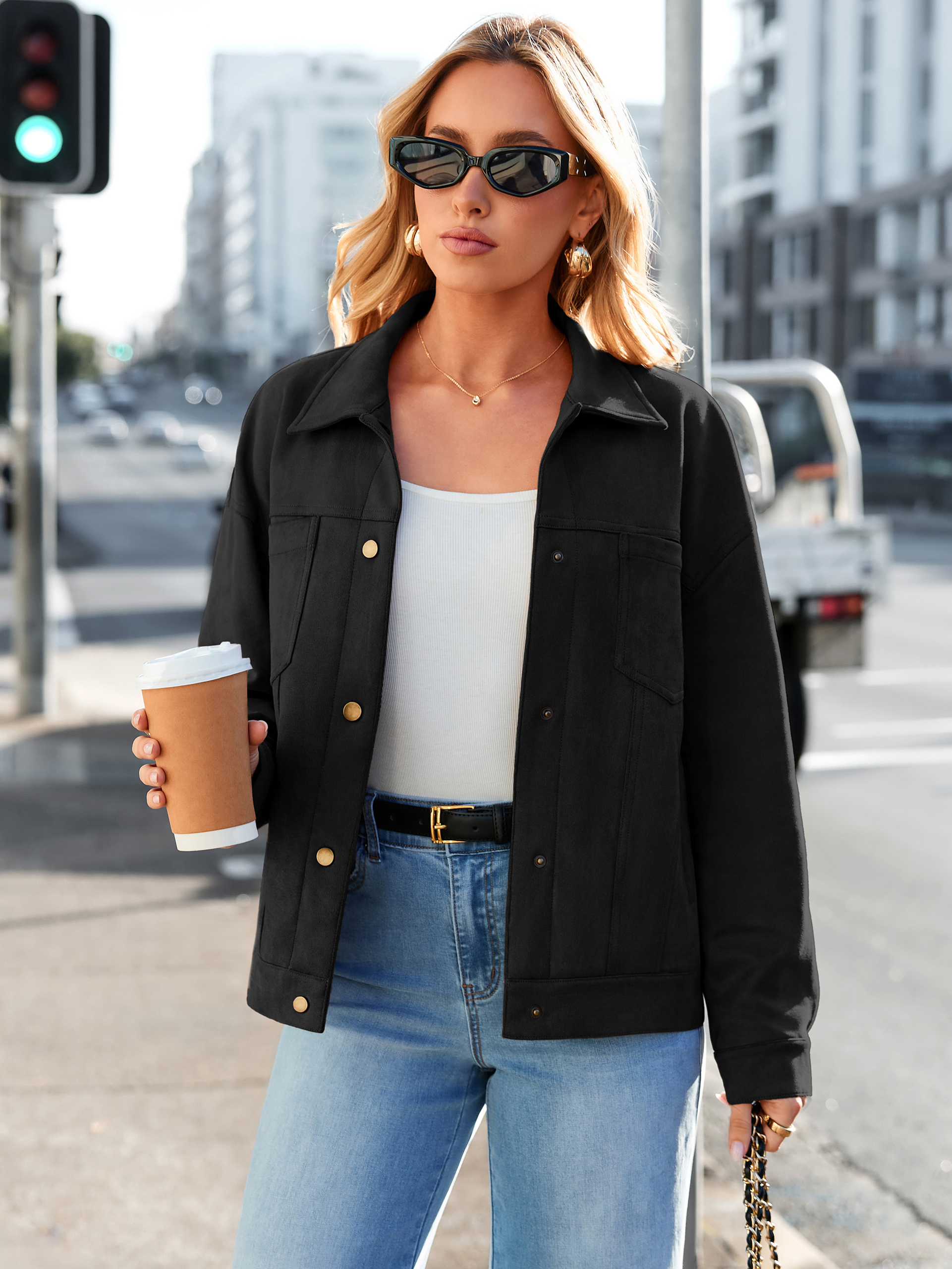 Faux Suede Button Down Cropped Jacket