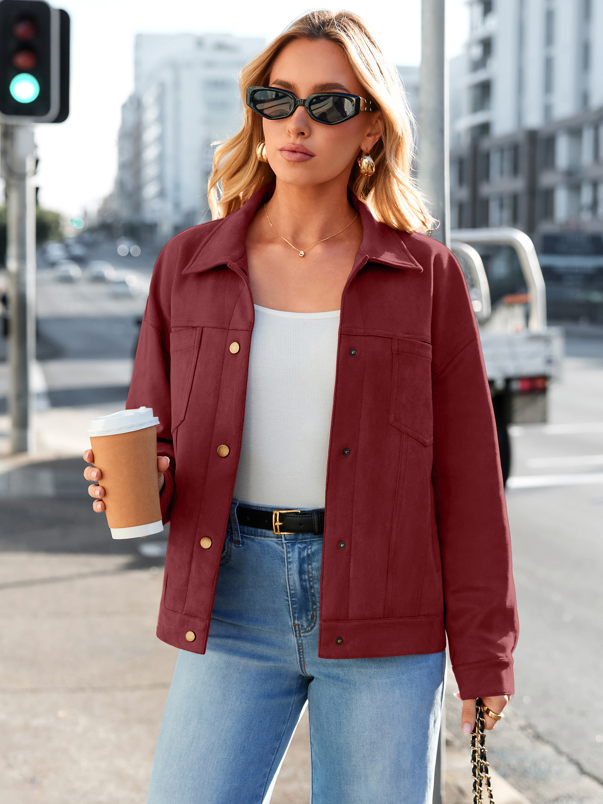Faux Suede Button Down Cropped Jacket