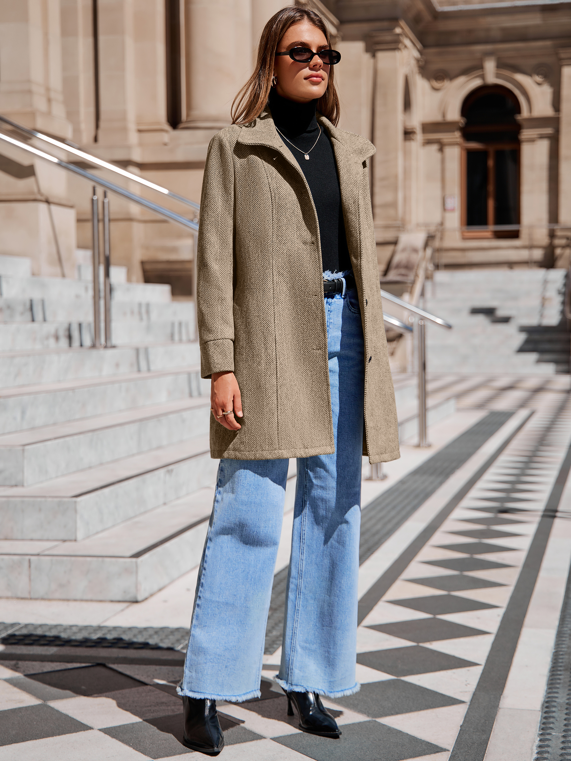 Elegant Single Breasted Wool Blend Overcoat