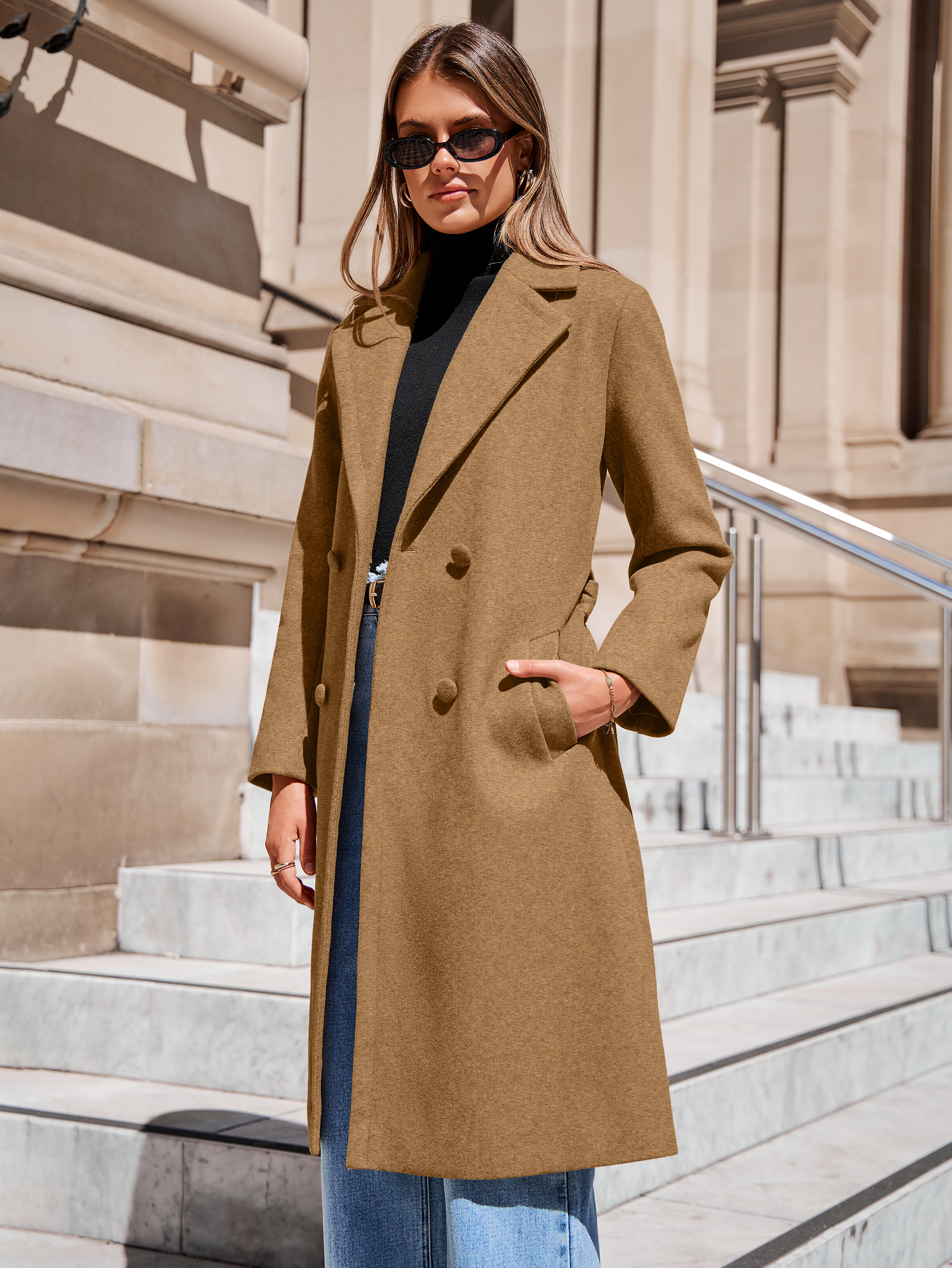 Longline Wool Blend Trench Coat with Belt
