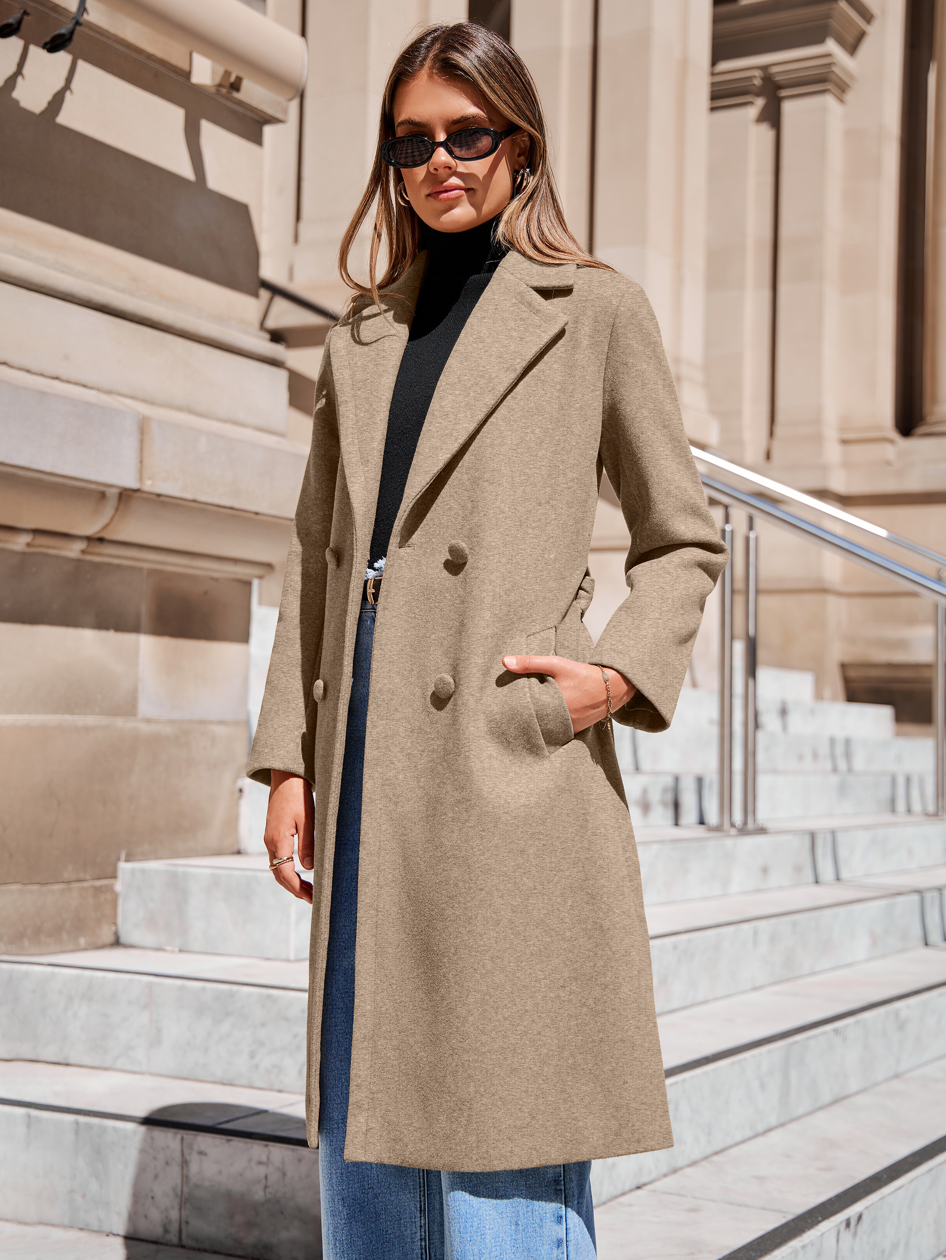 Longline Wool Blend Trench Coat with Belt