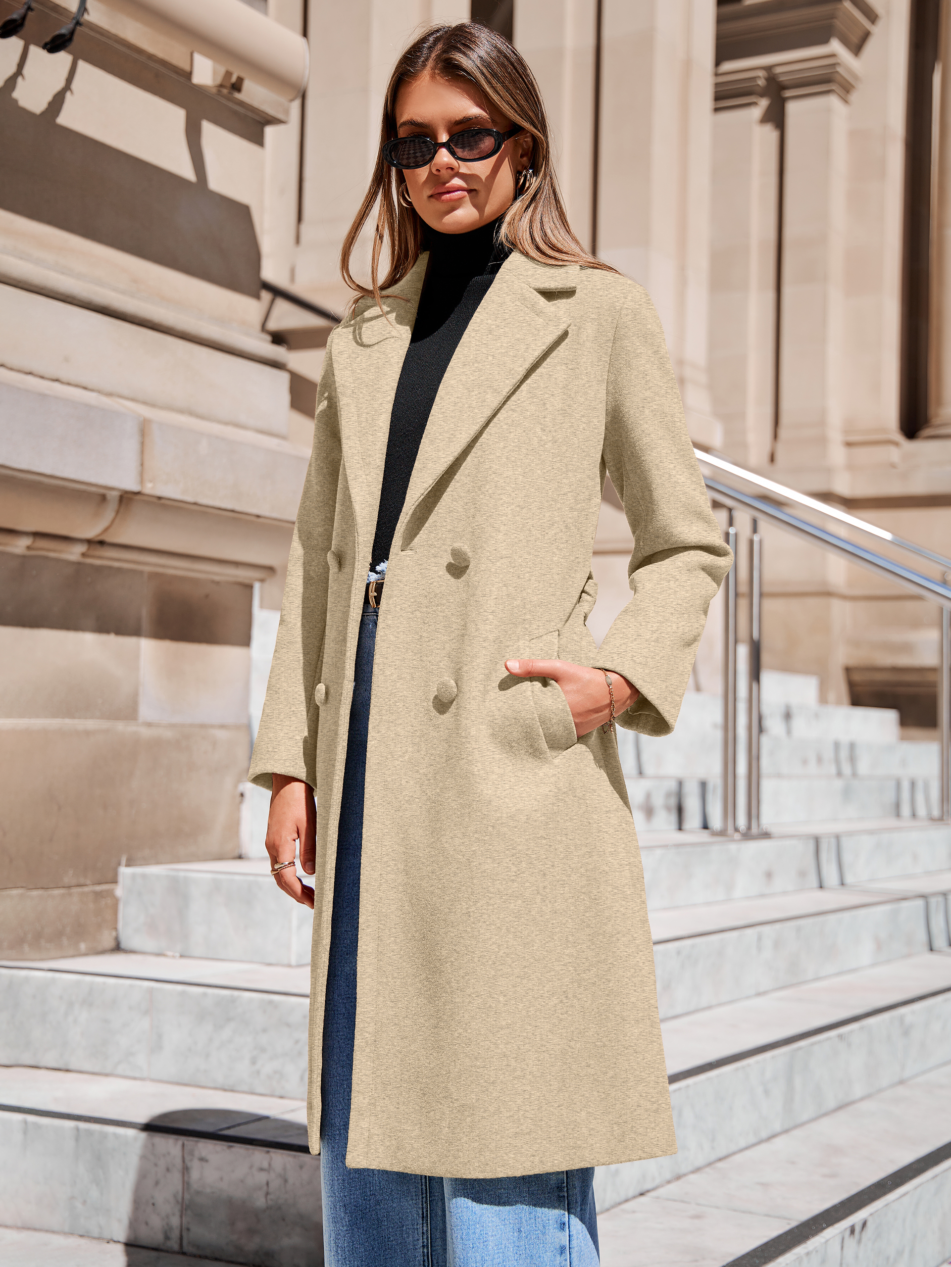 Longline Wool Blend Trench Coat with Belt