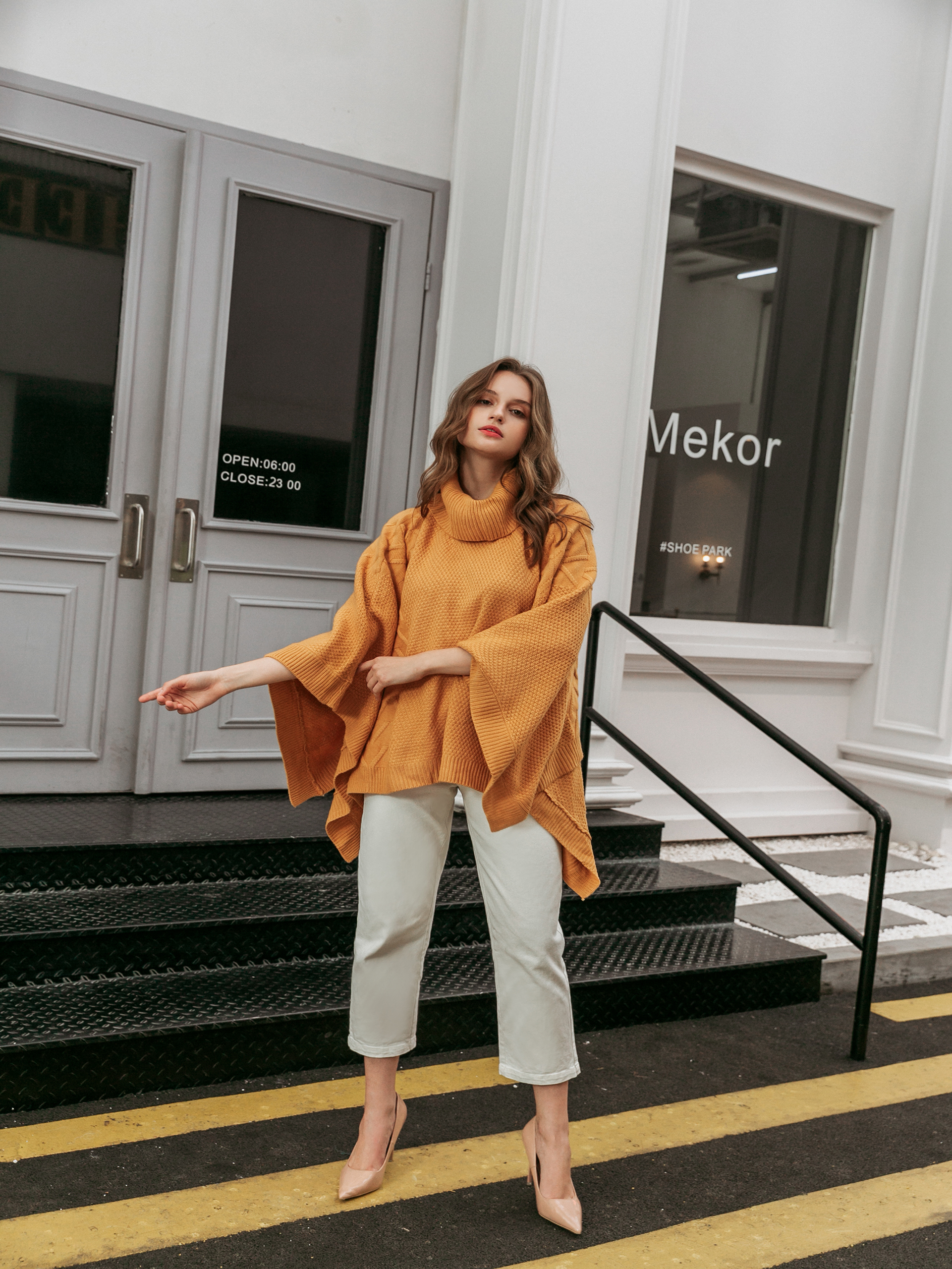 Turtleneck Batwing Sleeve Asymmetric Knitted Sweater