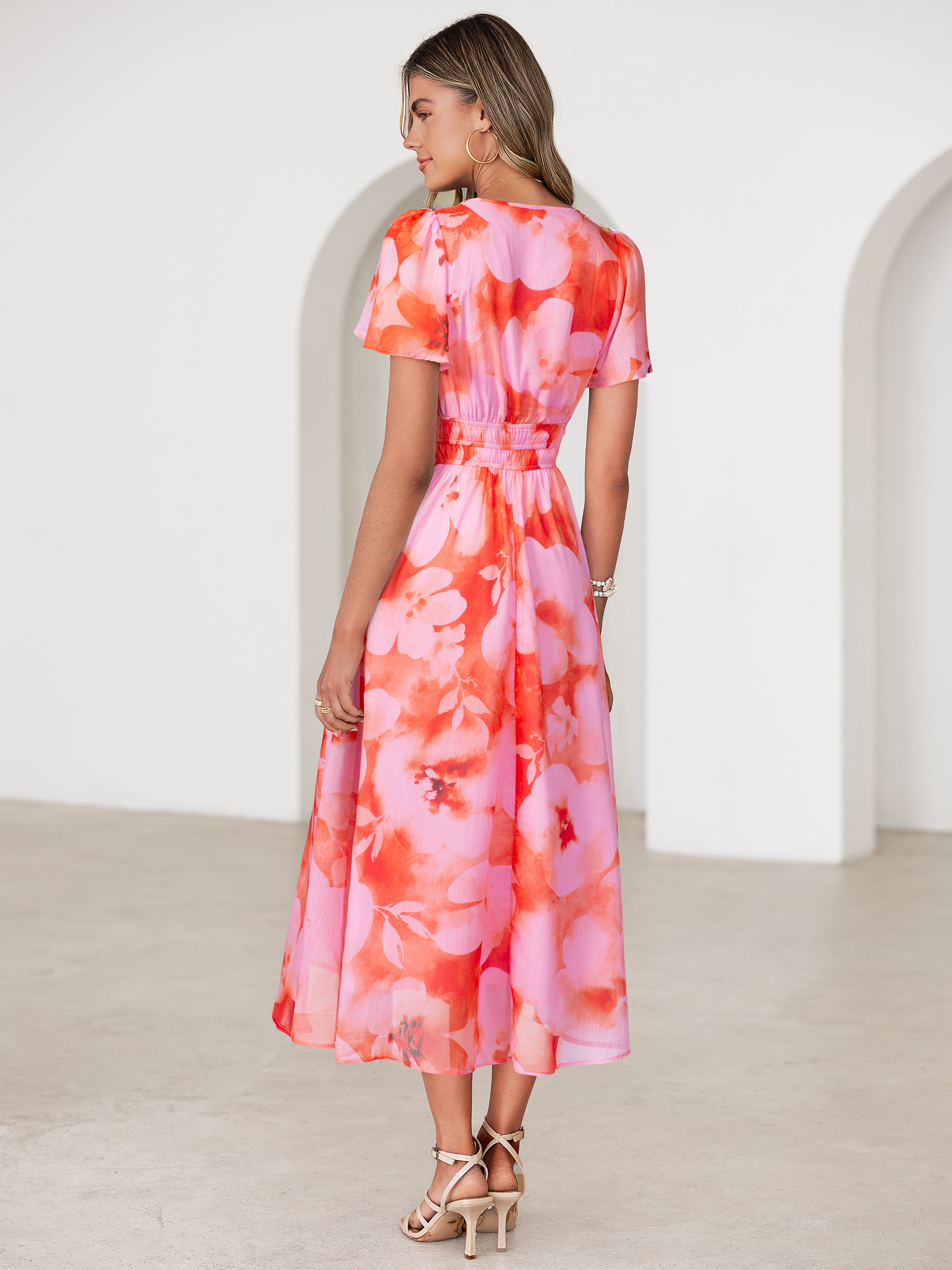 Floral V-Neck Smocked Waist Maxi Dress