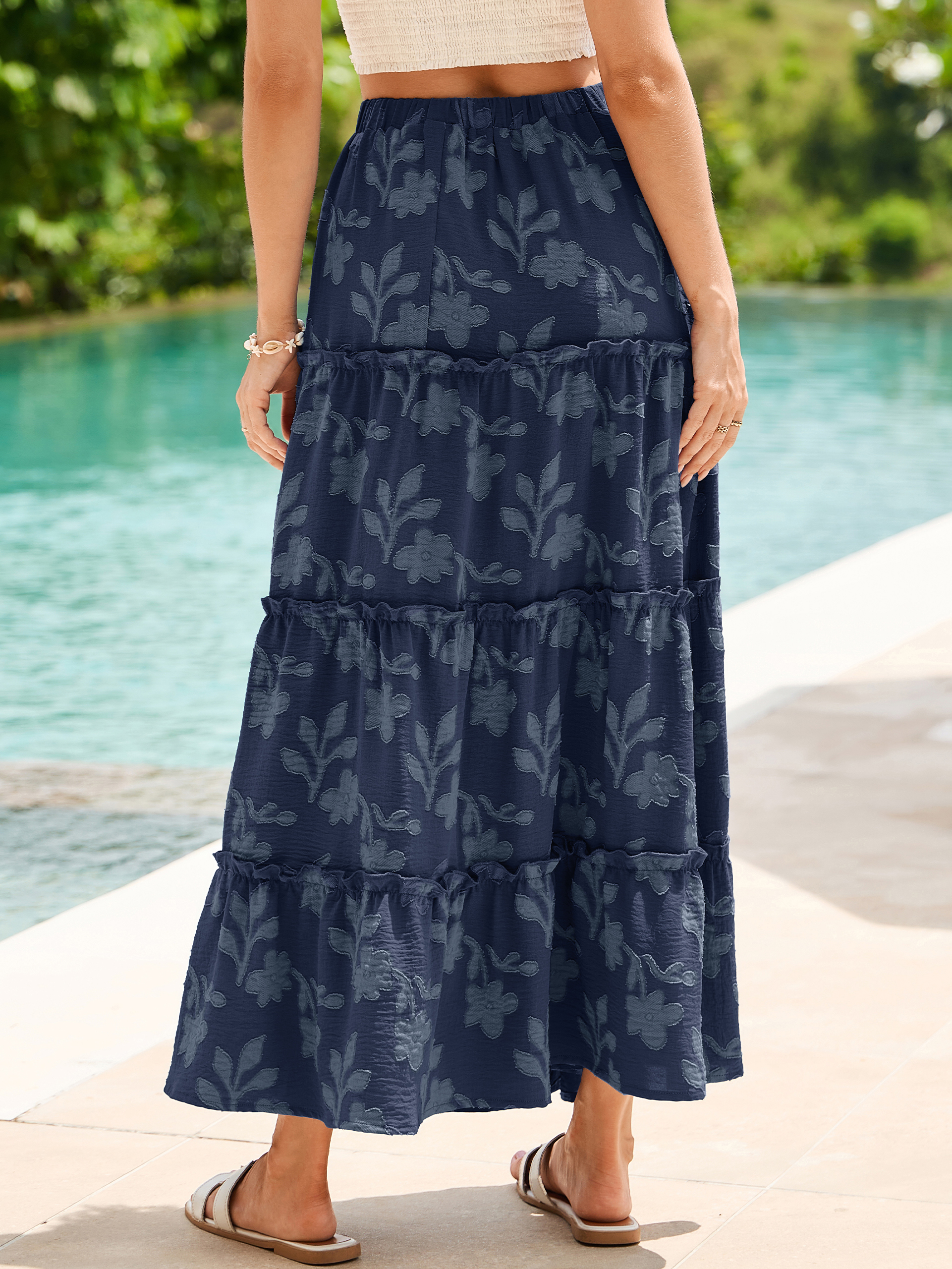 Floral Burnout High Waist Tiered Maxi Skirt