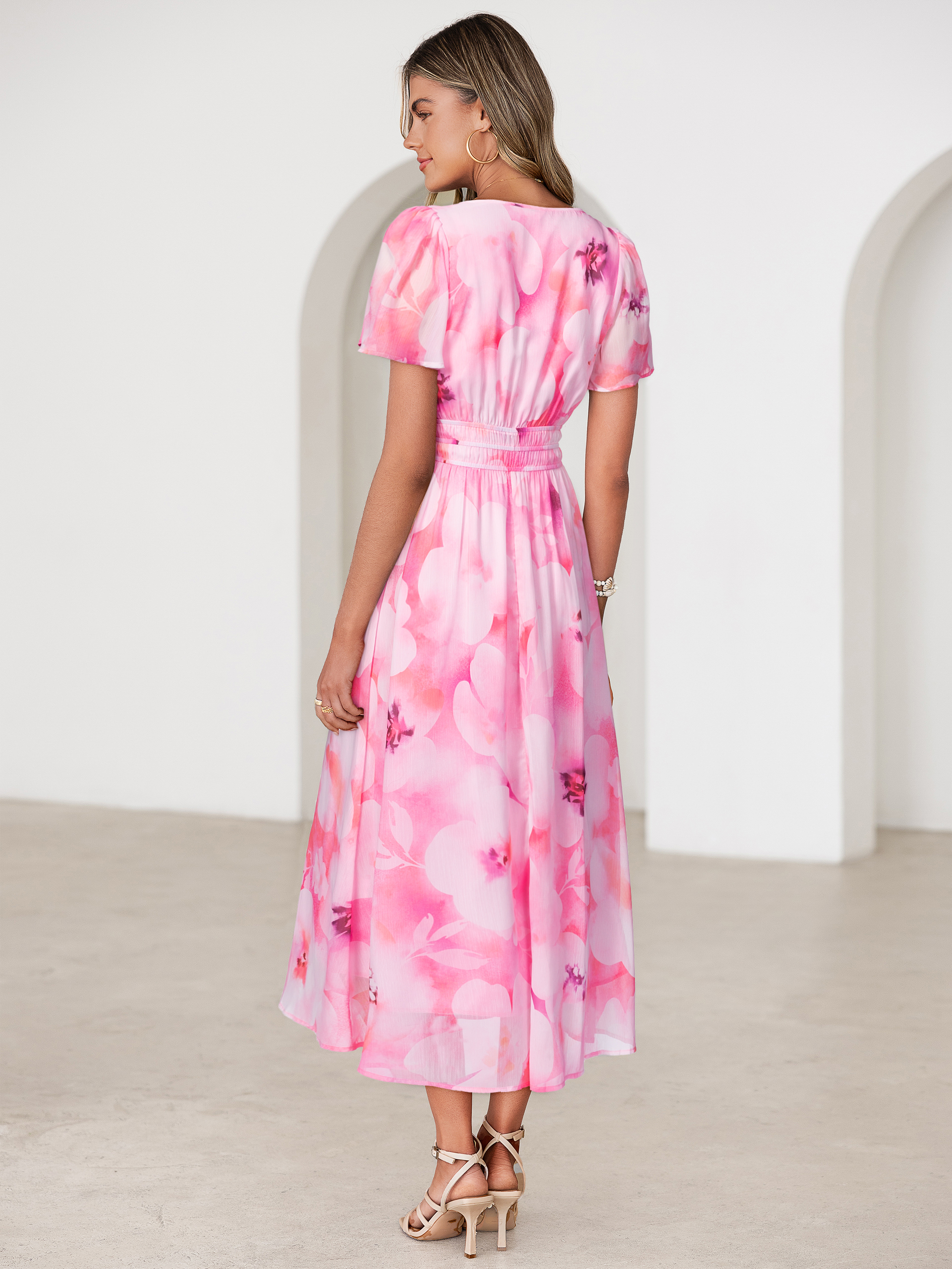 Floral V-Neck Smocked Waist Maxi Dress