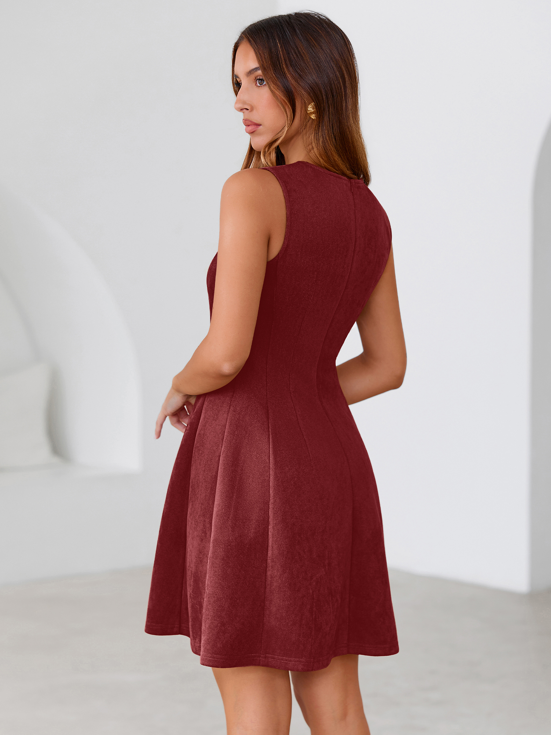 Faux Suede Sleeveless A Line Semi Formal Dress