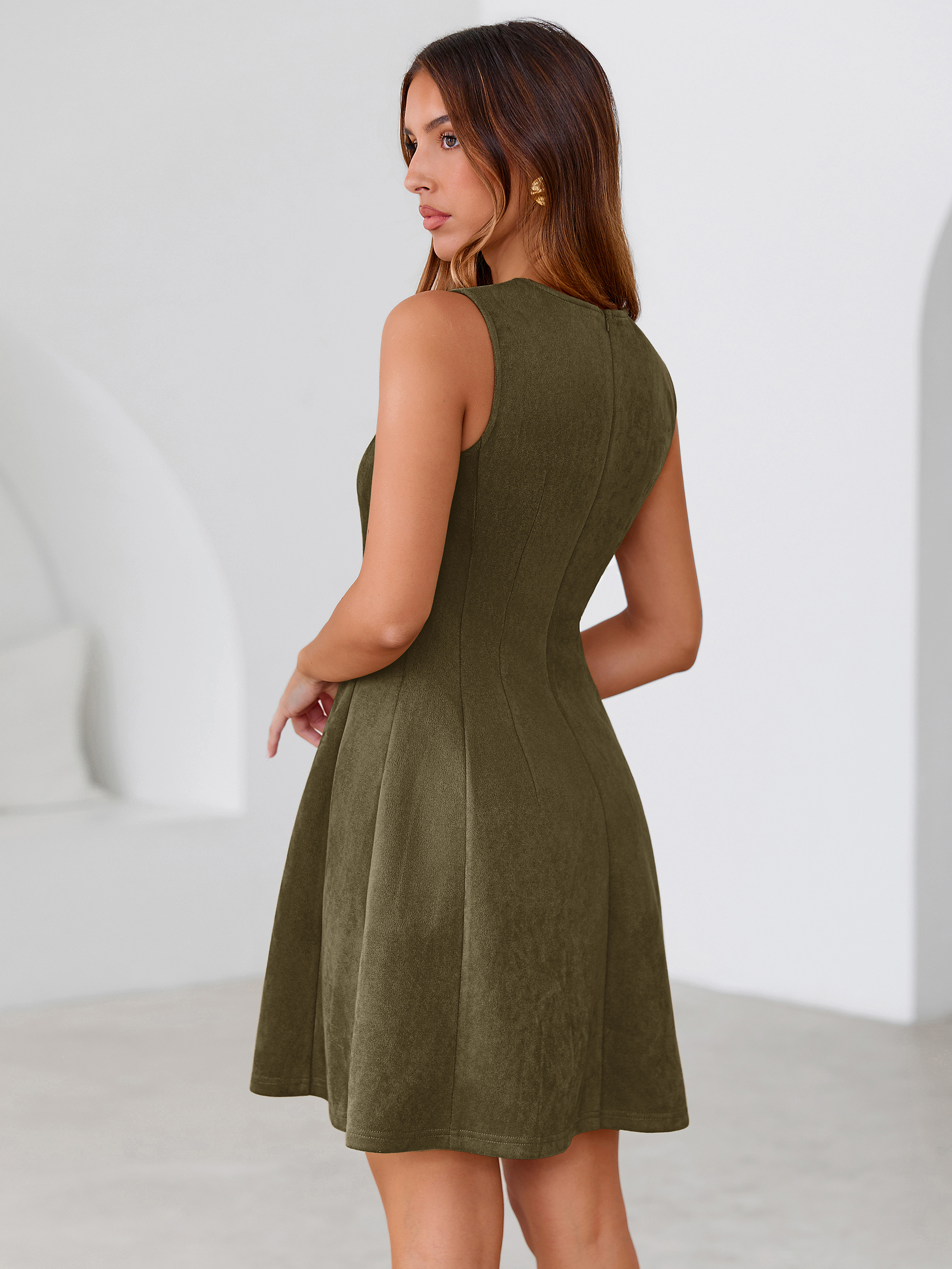Faux Suede Sleeveless A Line Semi Formal Dress