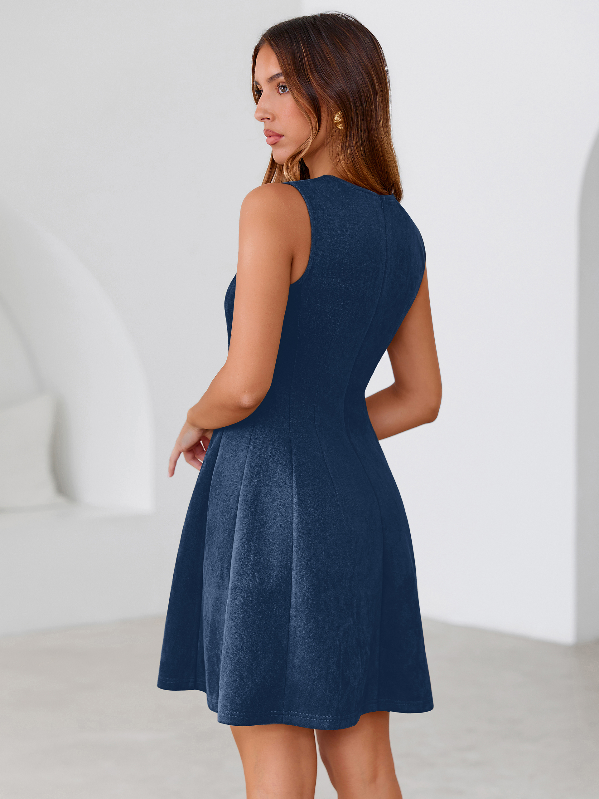 Faux Suede Sleeveless A Line Semi Formal Dress