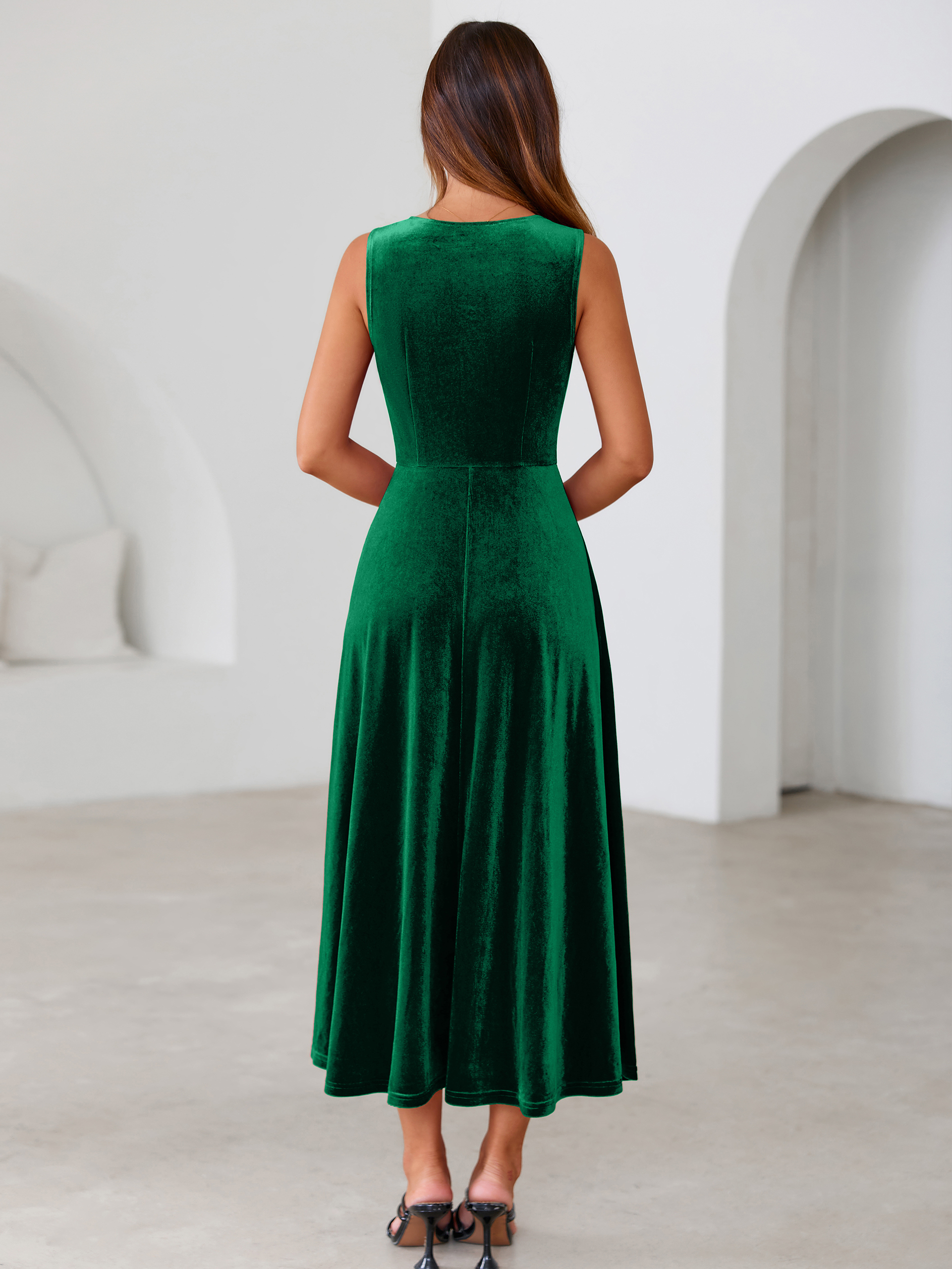 Velvet Cowl Neck Sleeveless A Line Maxi Dress