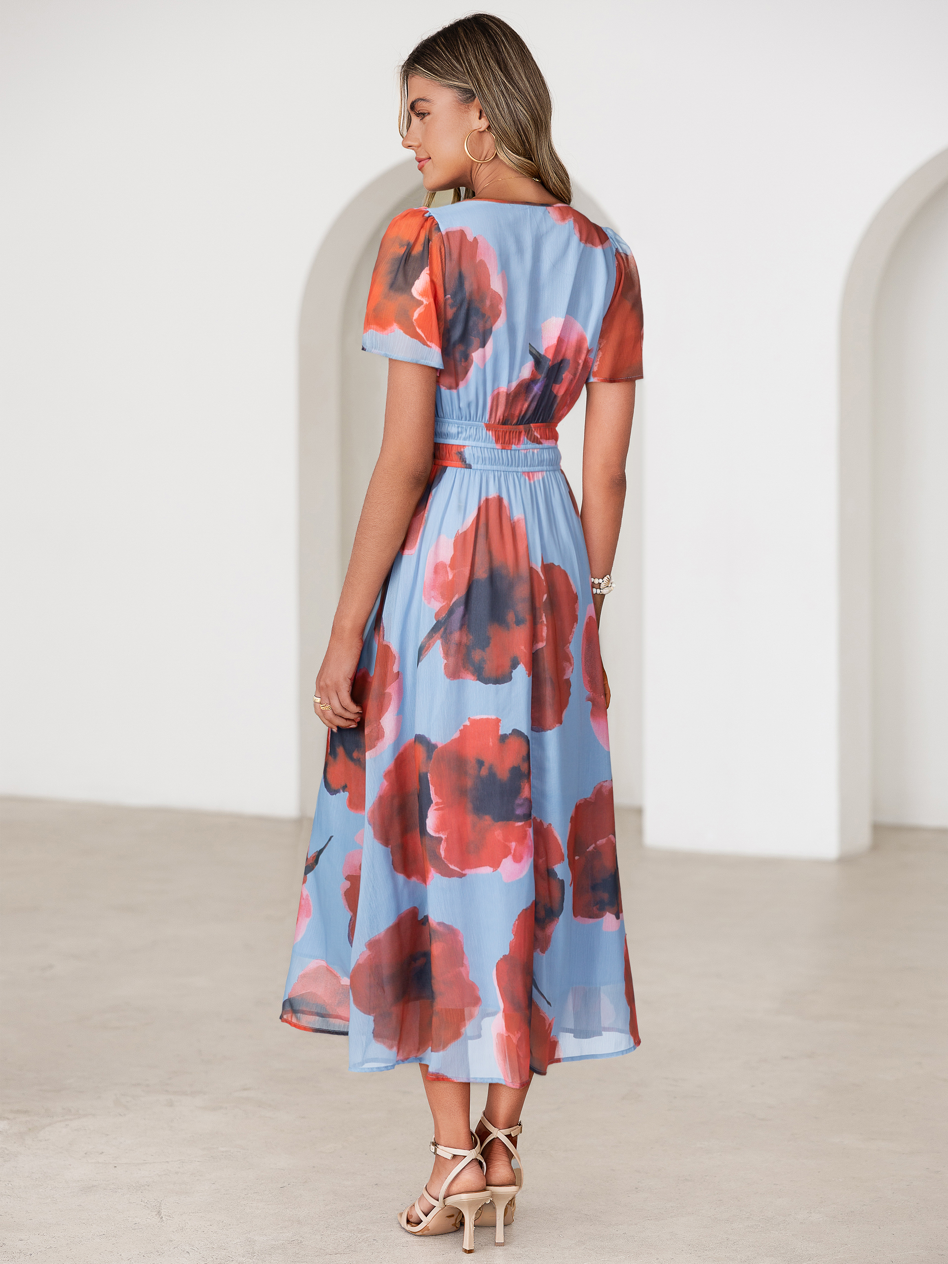 Floral V-Neck Smocked Waist Maxi Dress