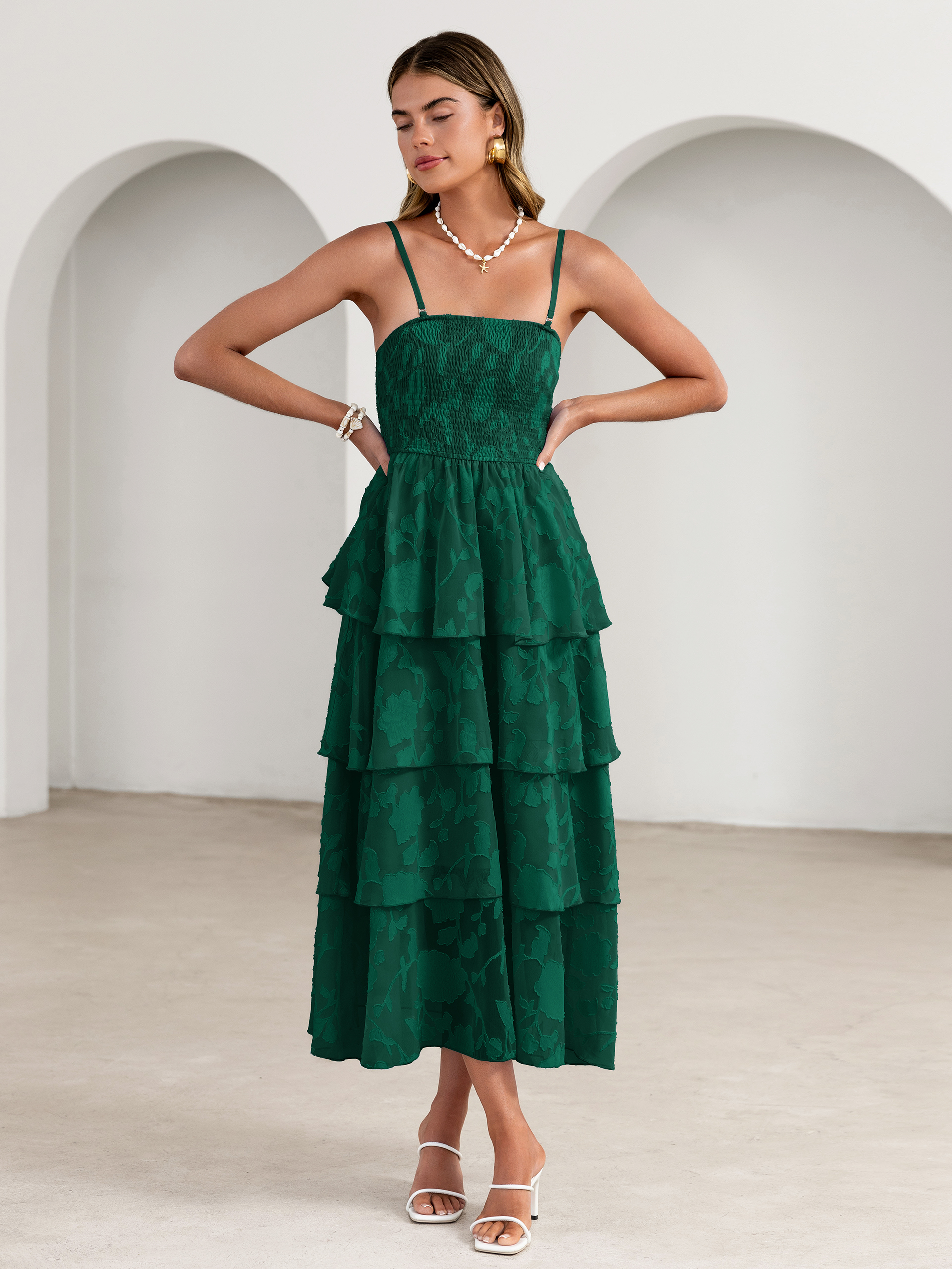 Floral Strapless Smocked Tiered Maxi Dress