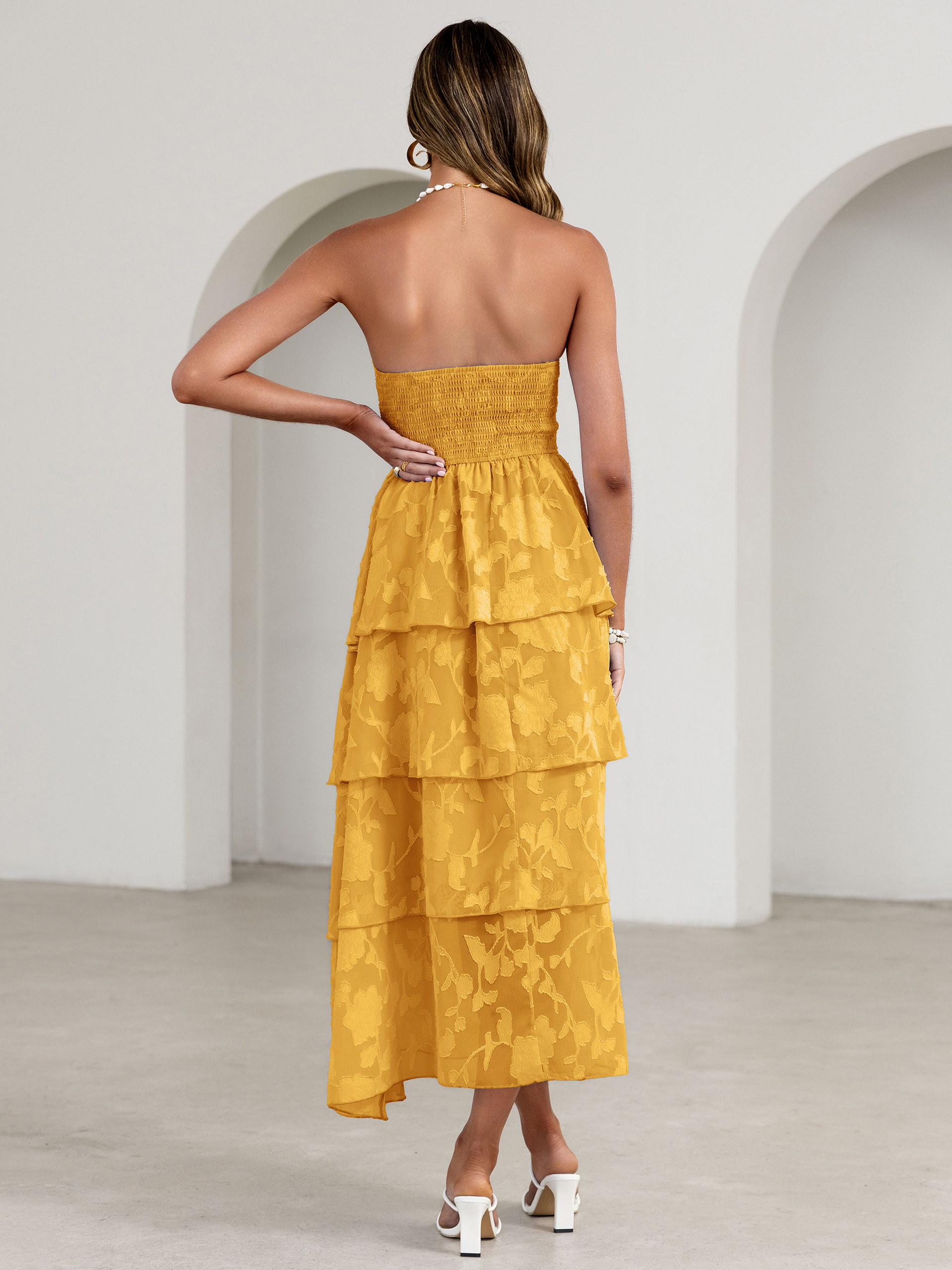 Floral Strapless Smocked Tiered Maxi Dress