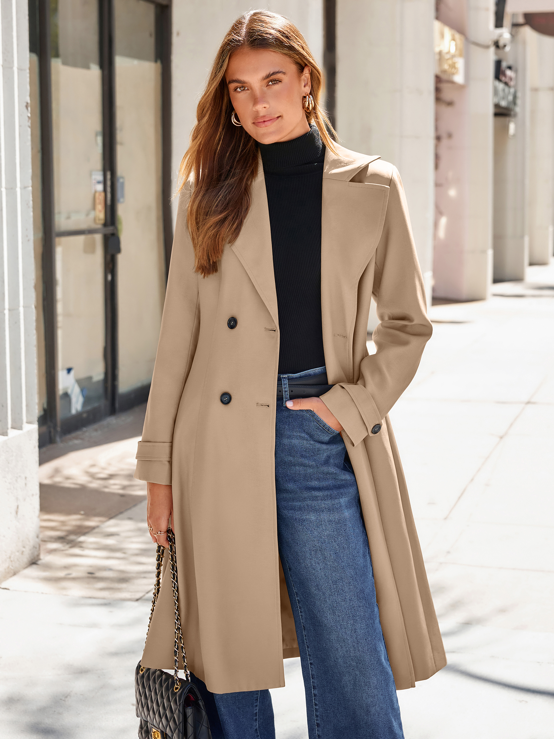 Oversized Double-Breasted Long Trench Coat