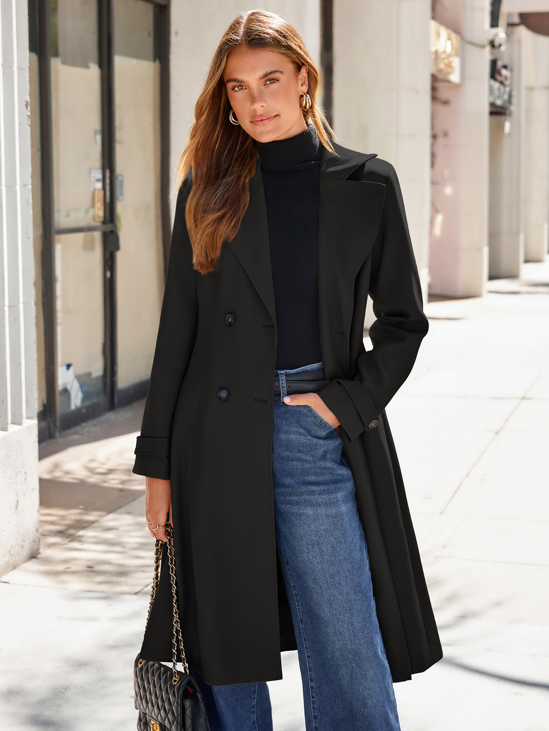 Oversized Double-Breasted Long Trench Coat
