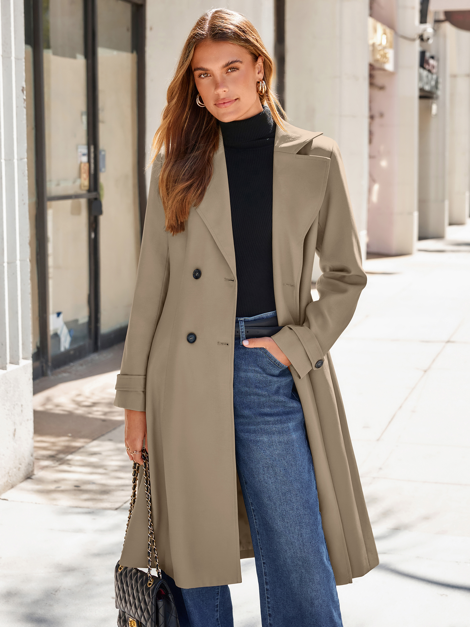 Oversized Double-Breasted Long Trench Coat