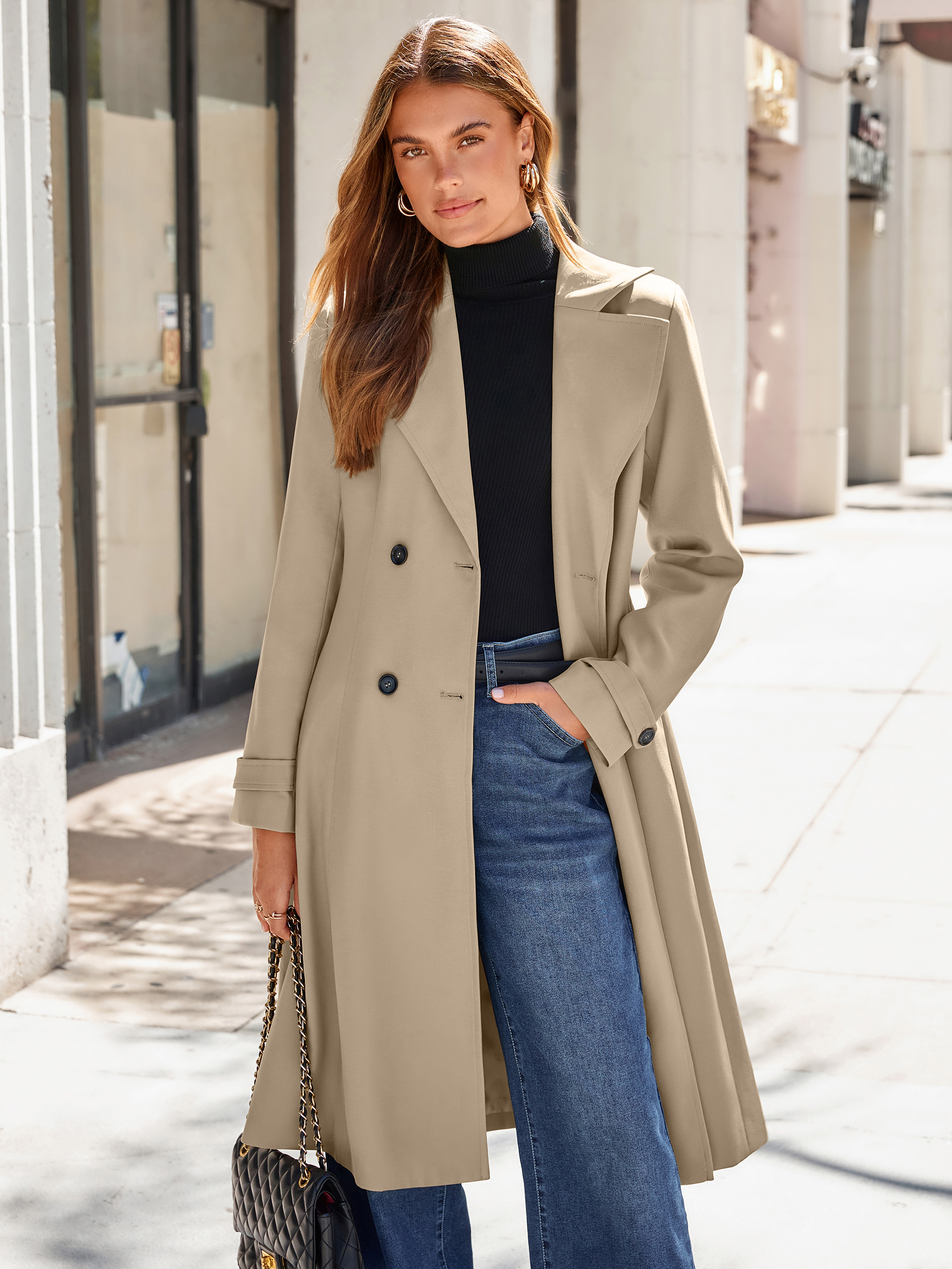 Oversized Double-Breasted Long Trench Coat