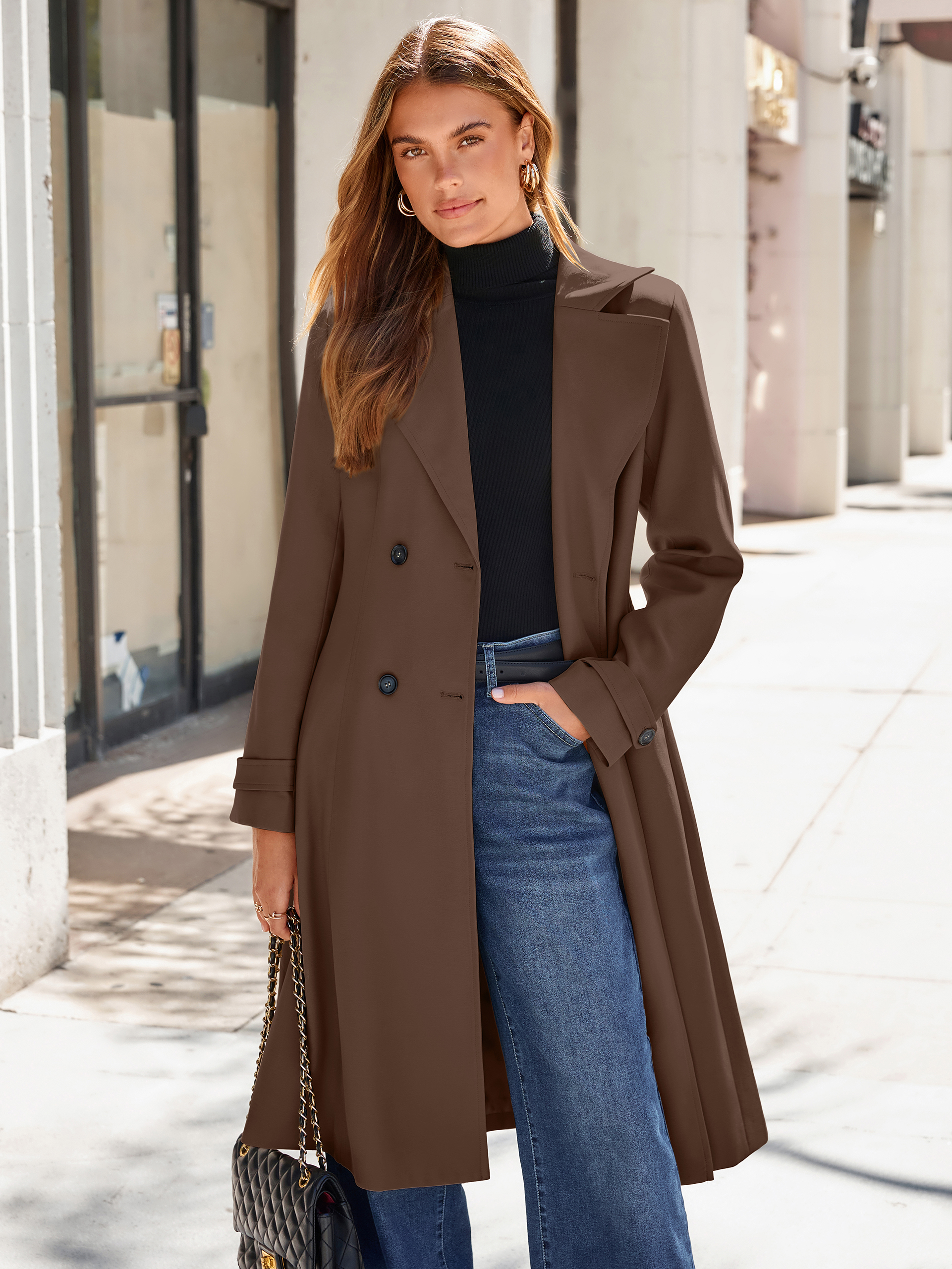 Oversized Double-Breasted Long Trench Coat