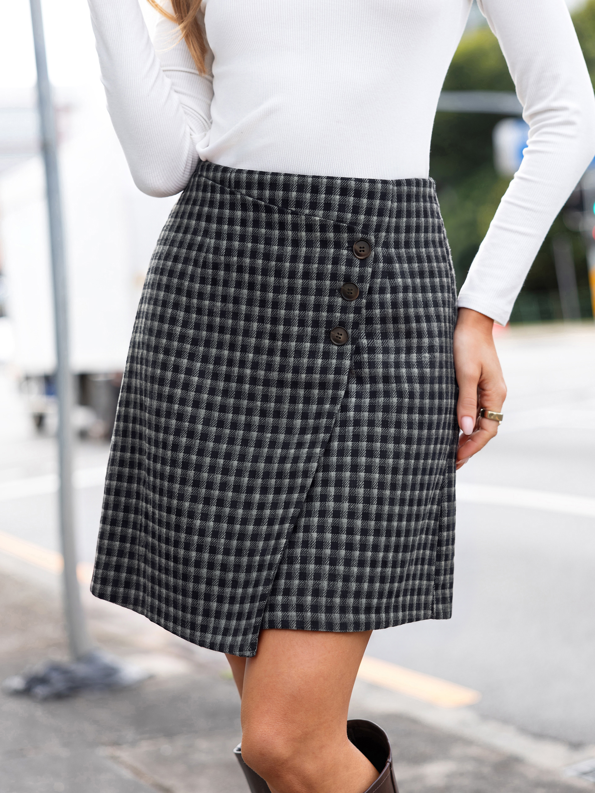 High Waisted Plaid A-Line Mini Skirt - Blue Plaid