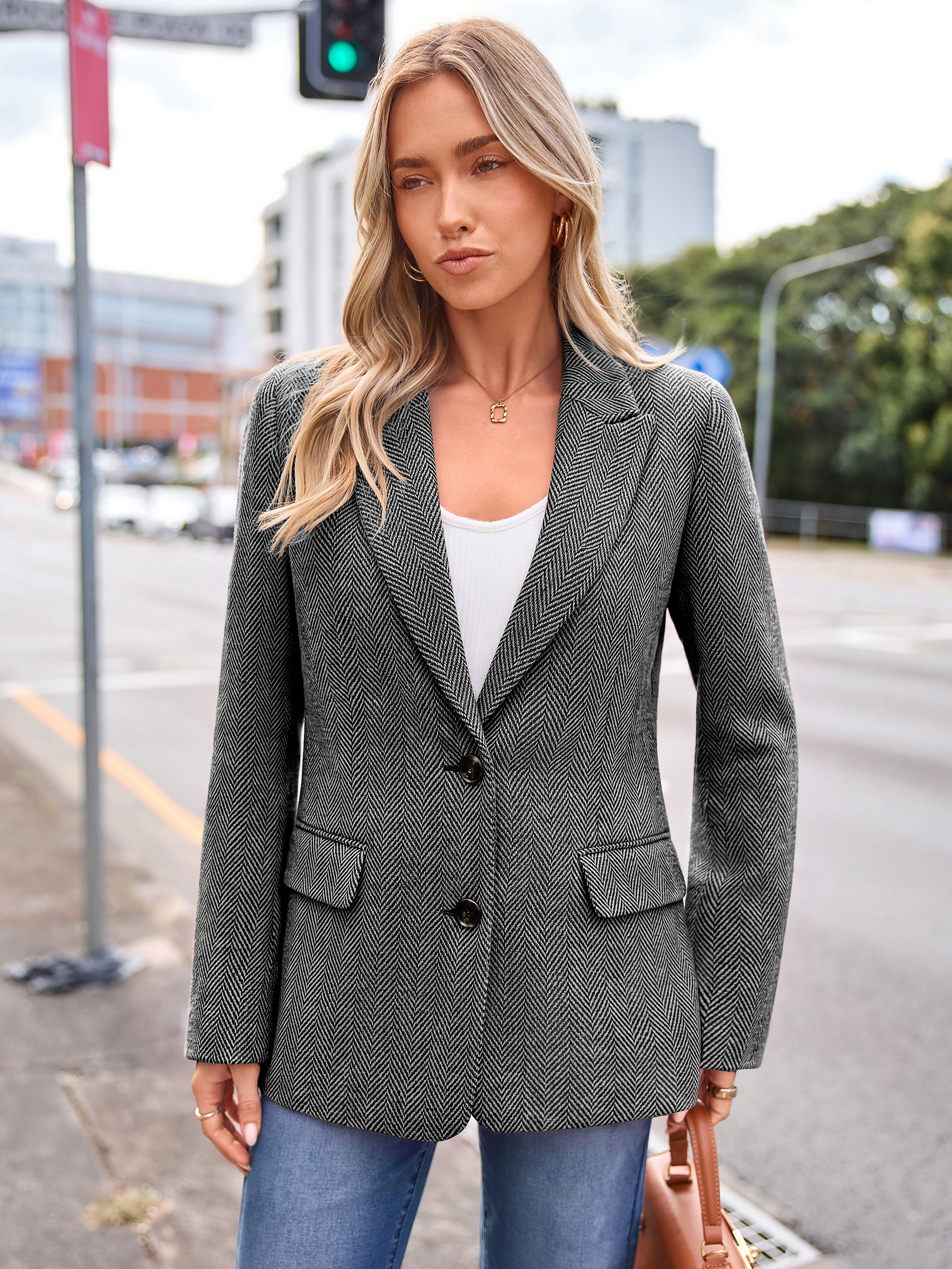 Notched Lapel Two-Button Wool-Like Blazer