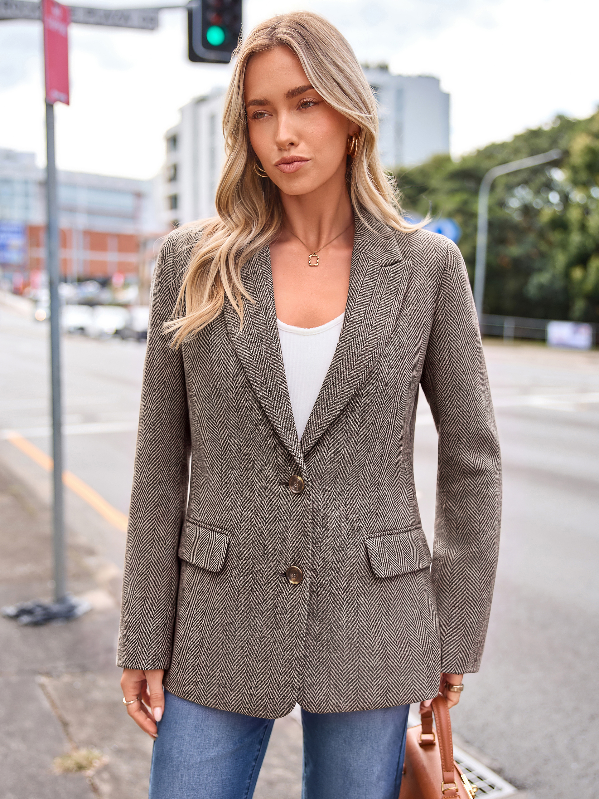 Notched Lapel Two-Button Wool-Like Blazer