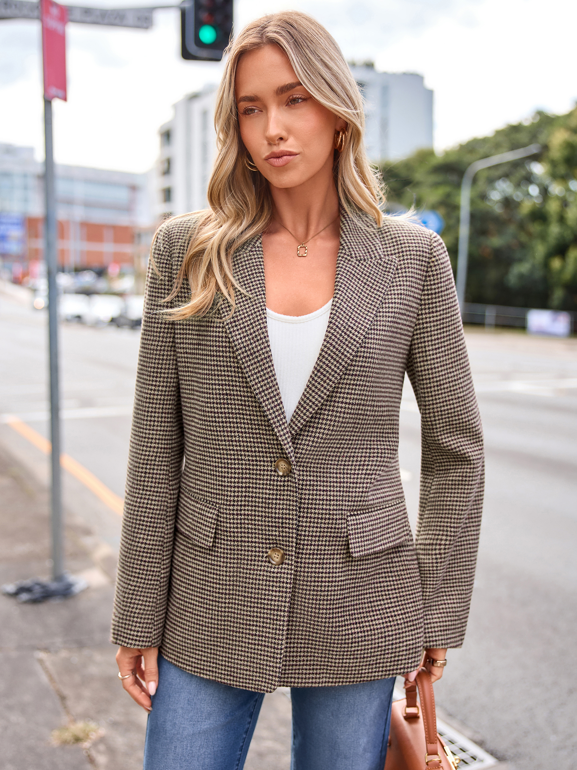 Notched Lapel Two-Button Wool-Like Blazer