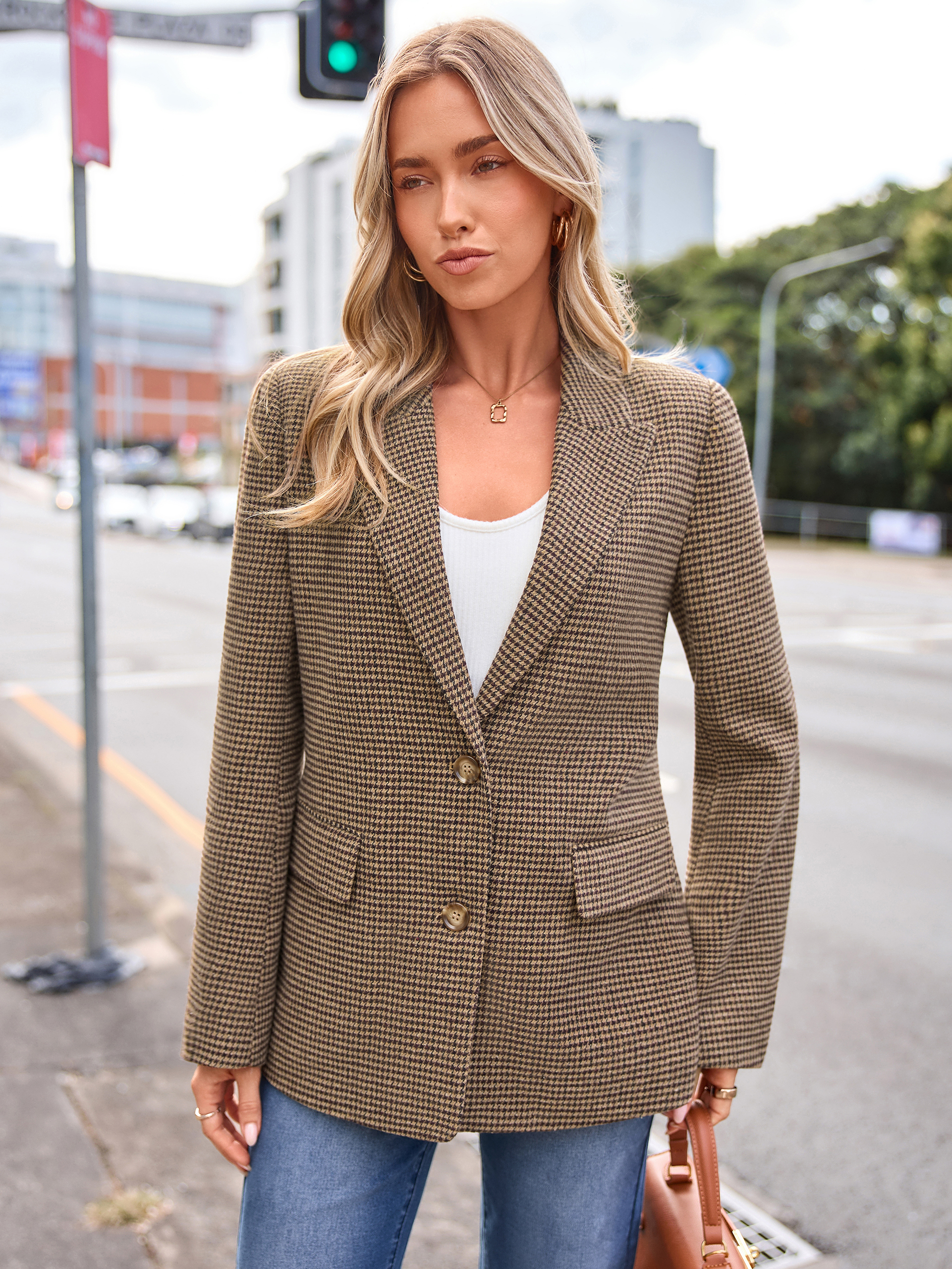 Notched Lapel Two-Button Wool-Like Blazer