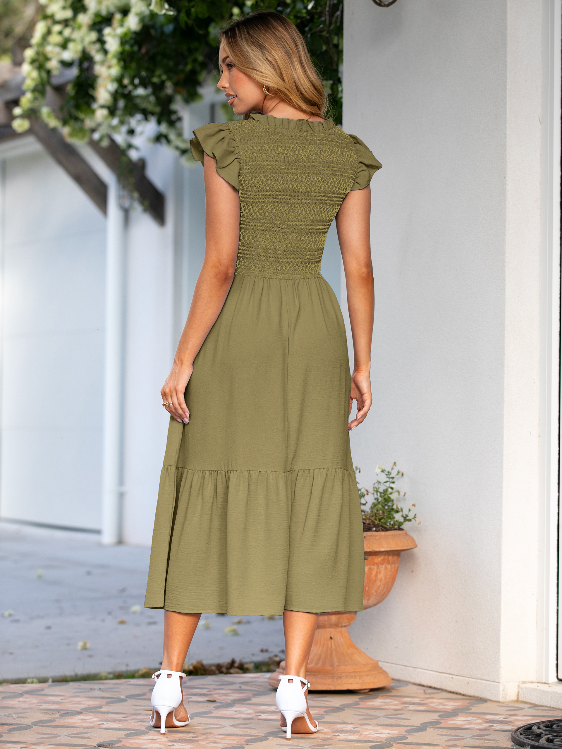 Flutter Sleeve Embroidered A Line Tiered Maxi Dress