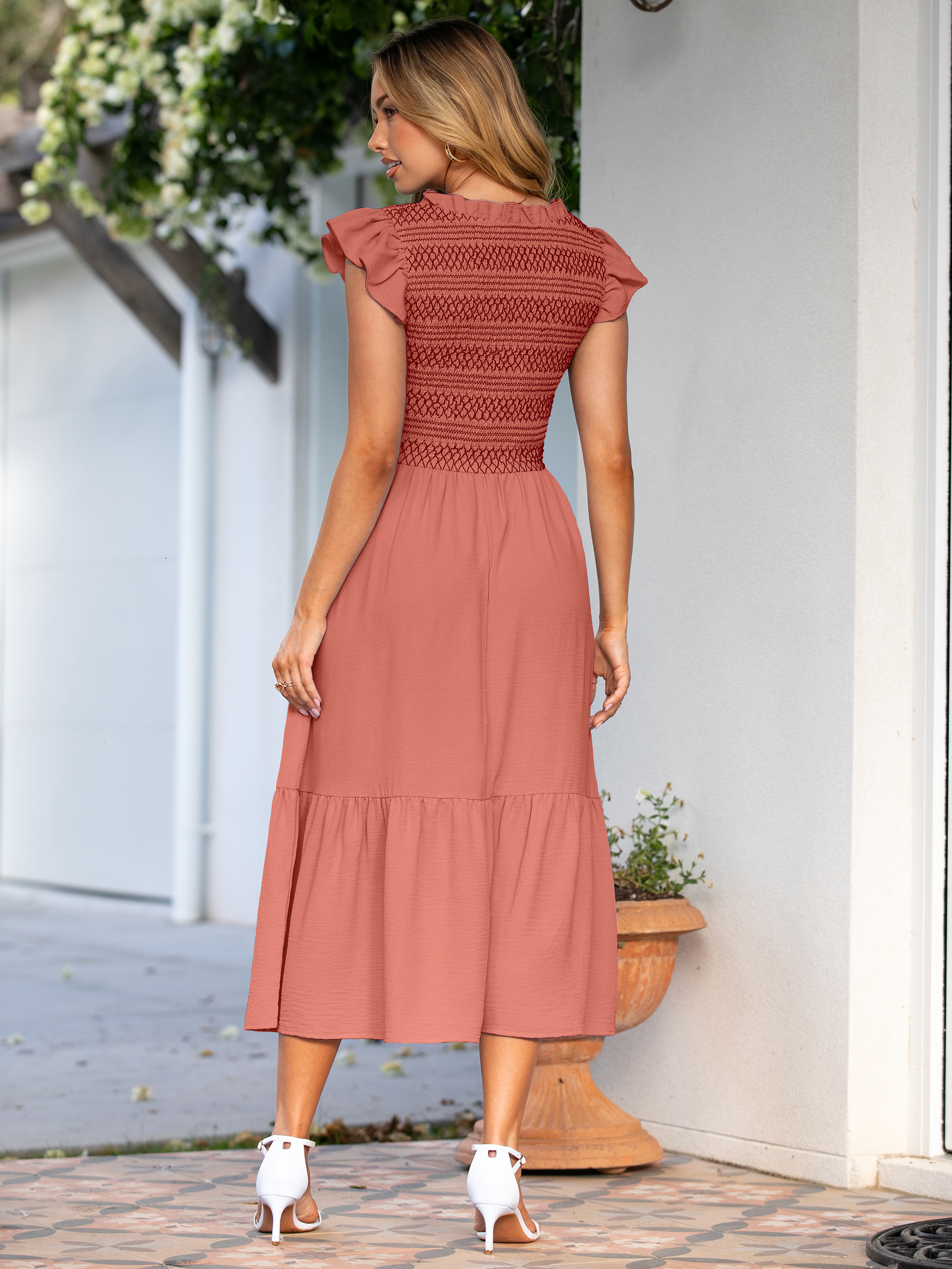 Flutter Sleeve Embroidered A Line Tiered Maxi Dress