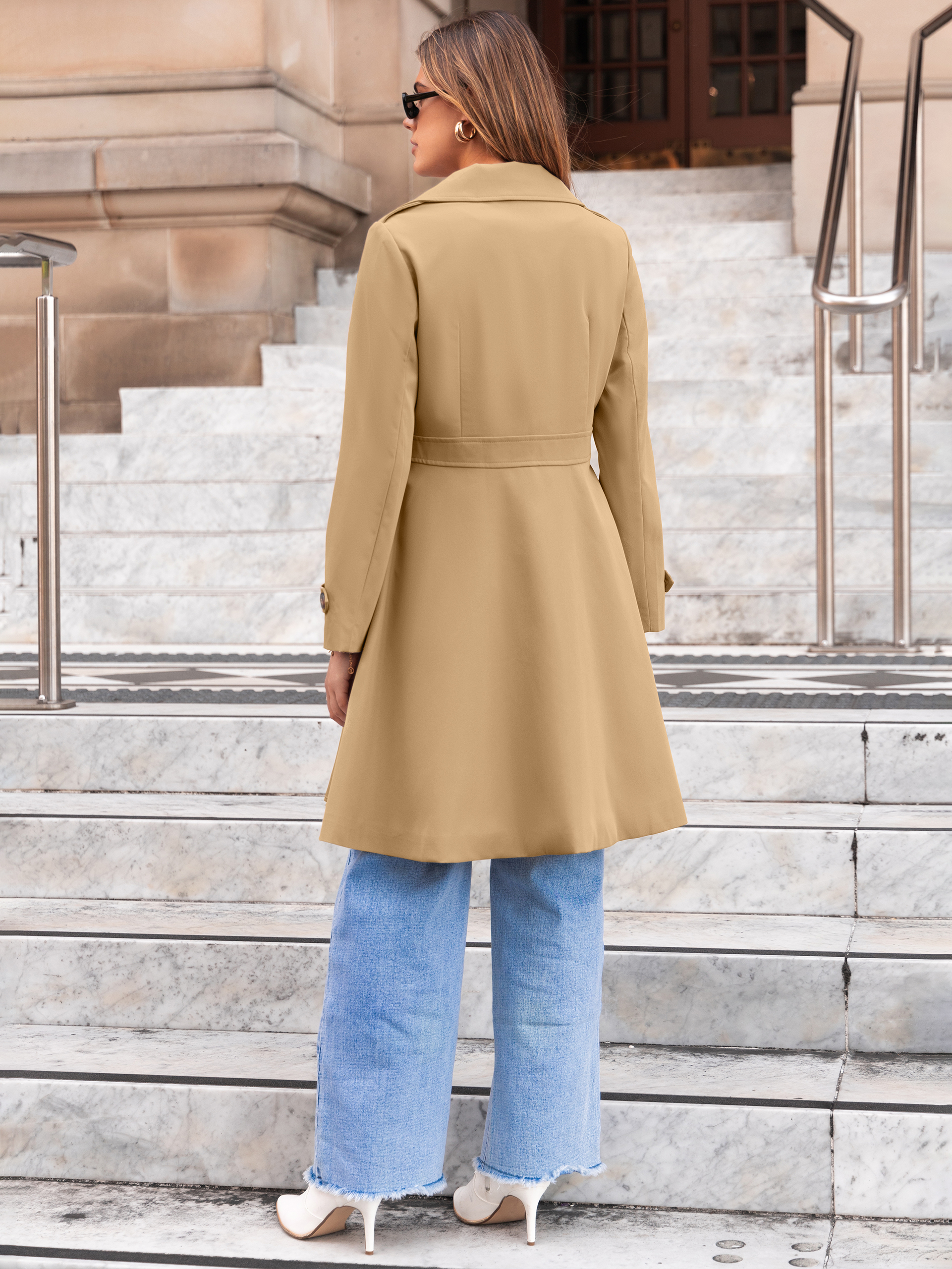 Double Breasted Ruffle Lapel Long Trench Coat