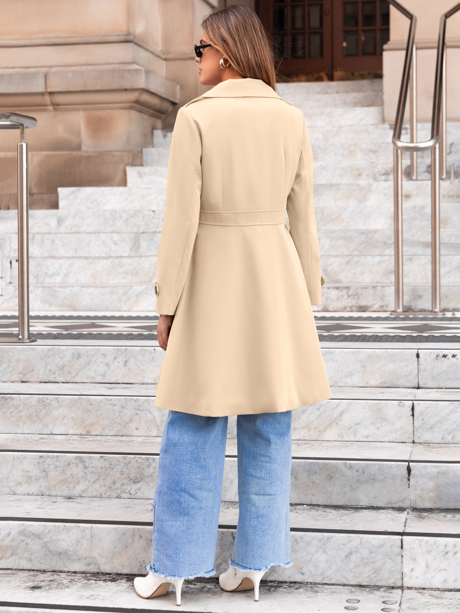 Double Breasted Ruffle Lapel Long Trench Coat