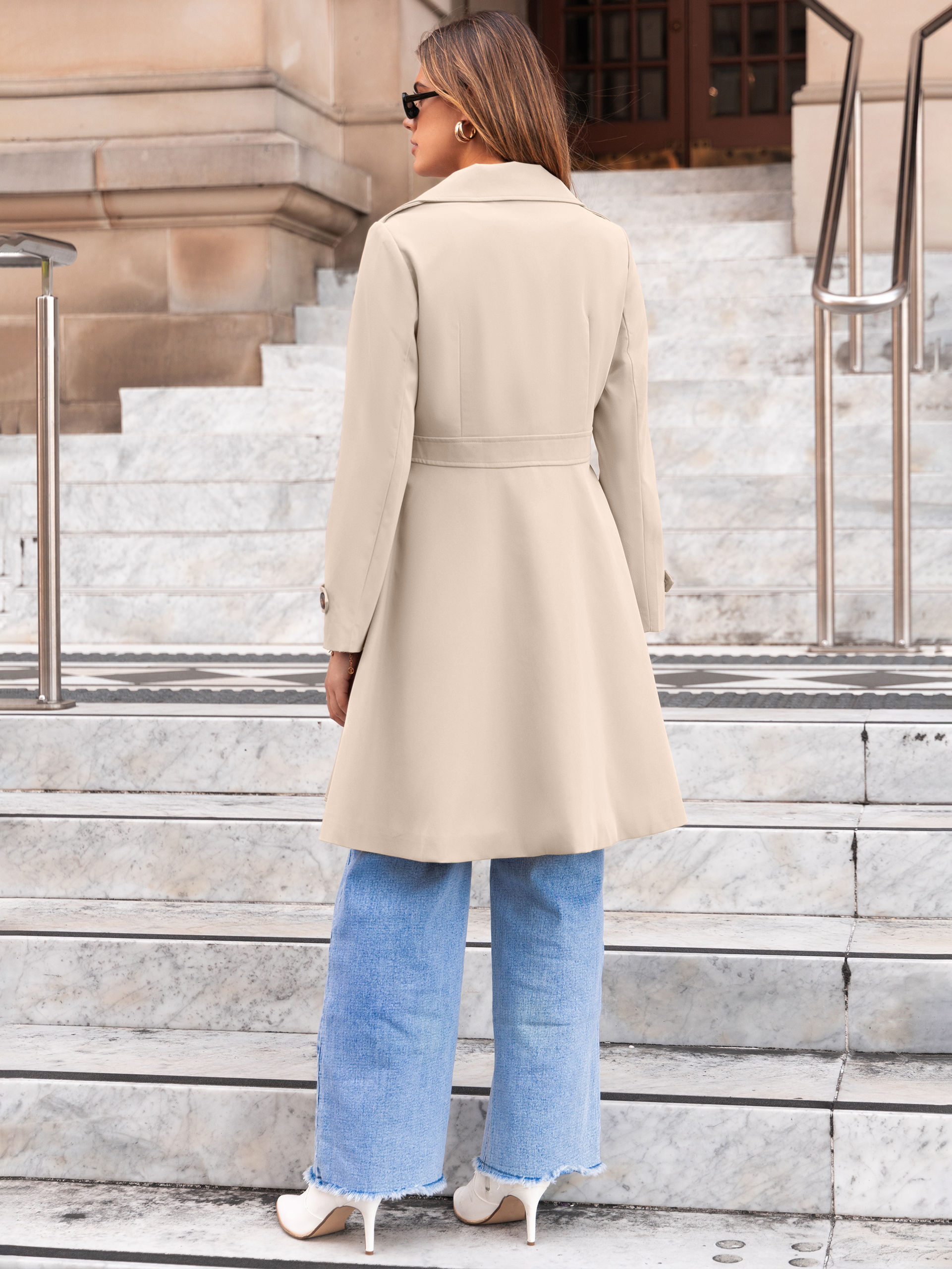 Double Breasted Ruffle Lapel Long Trench Coat