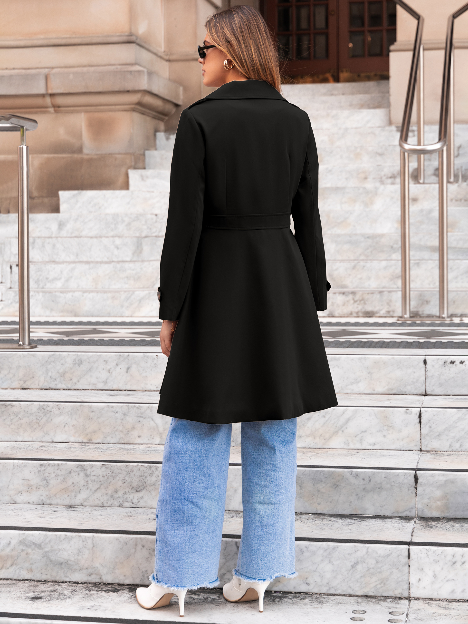 Double Breasted Ruffle Lapel Long Trench Coat