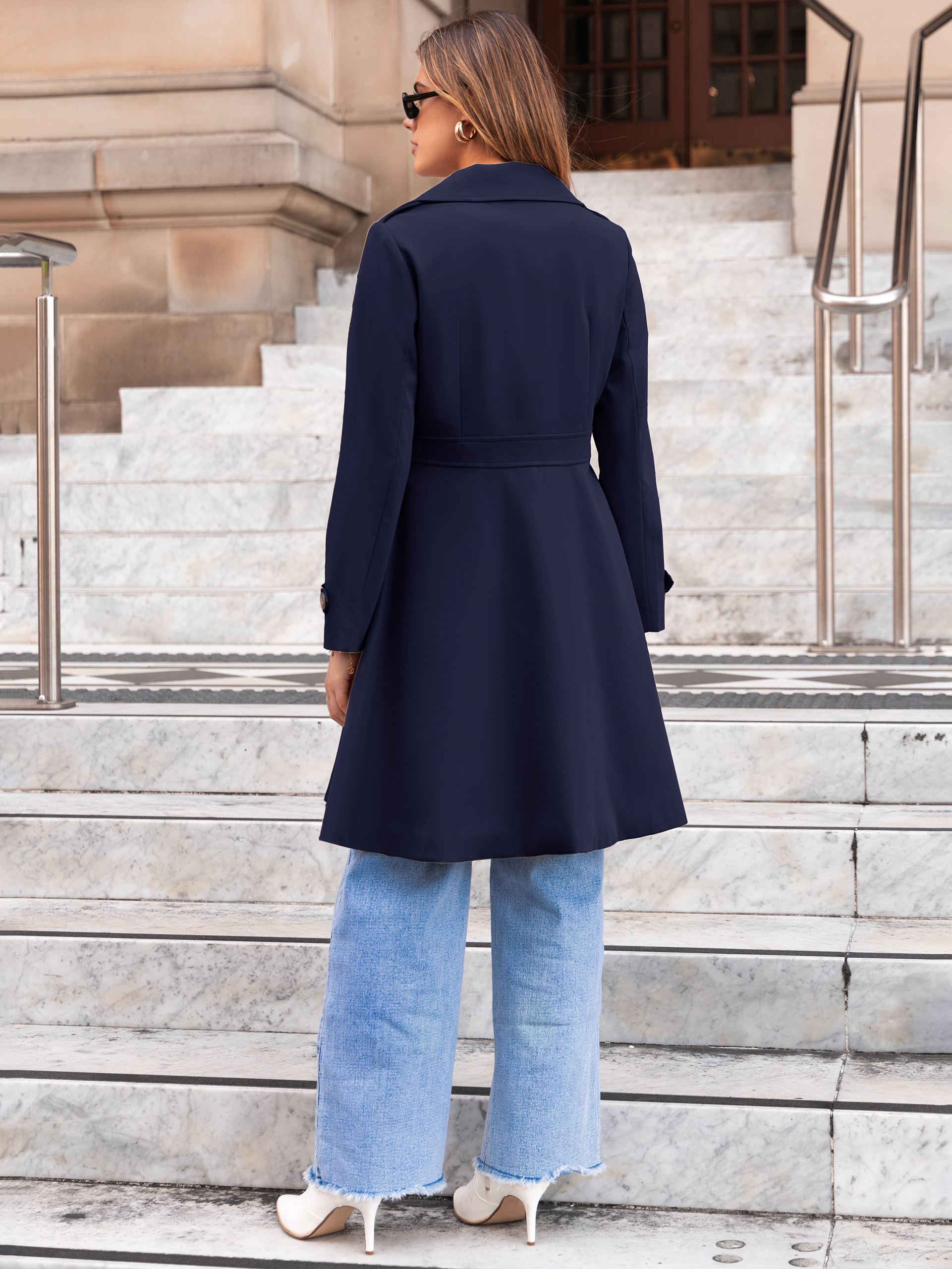 Double Breasted Ruffle Lapel Long Trench Coat