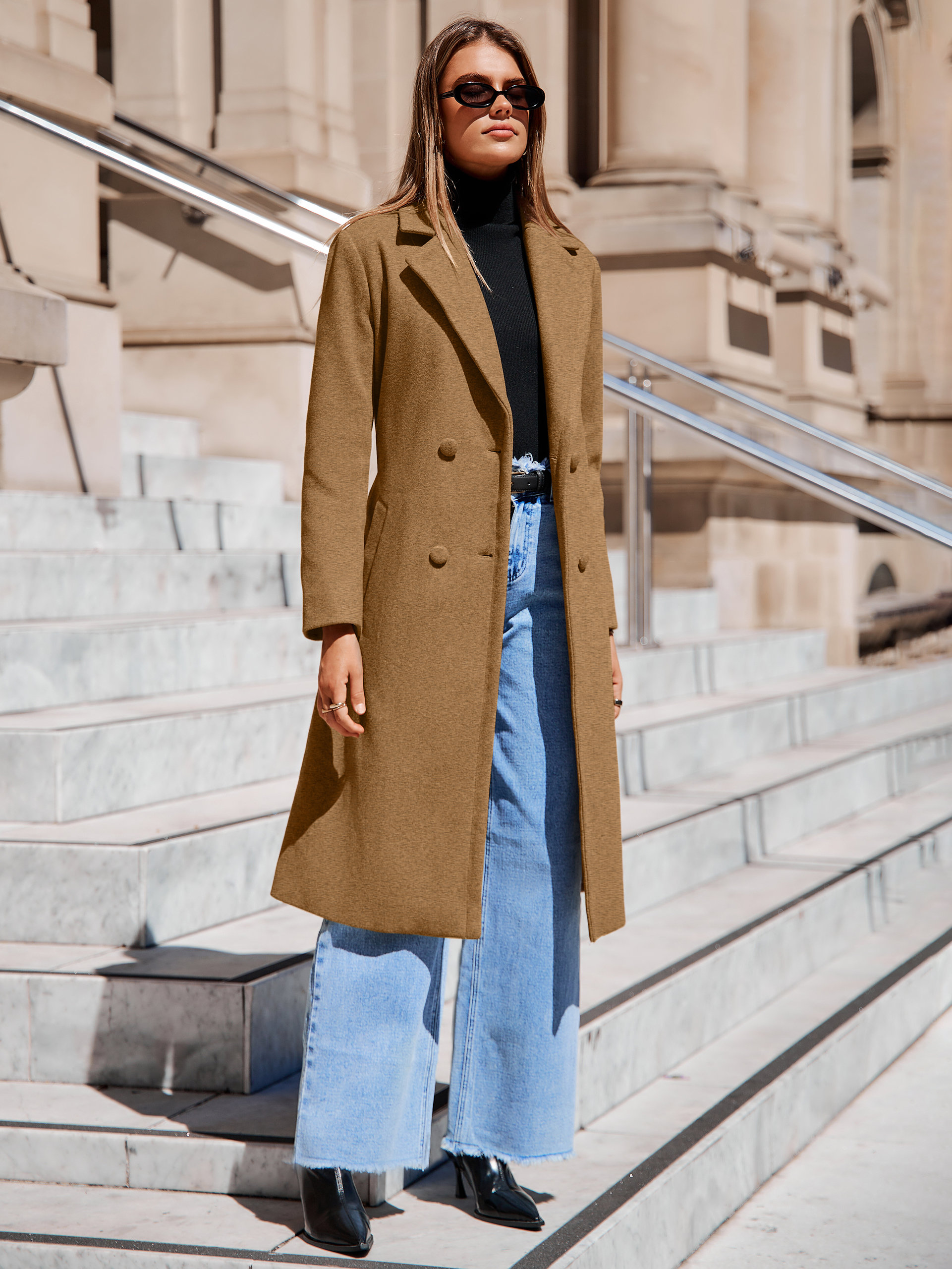 Longline Wool Blend Trench Coat with Belt